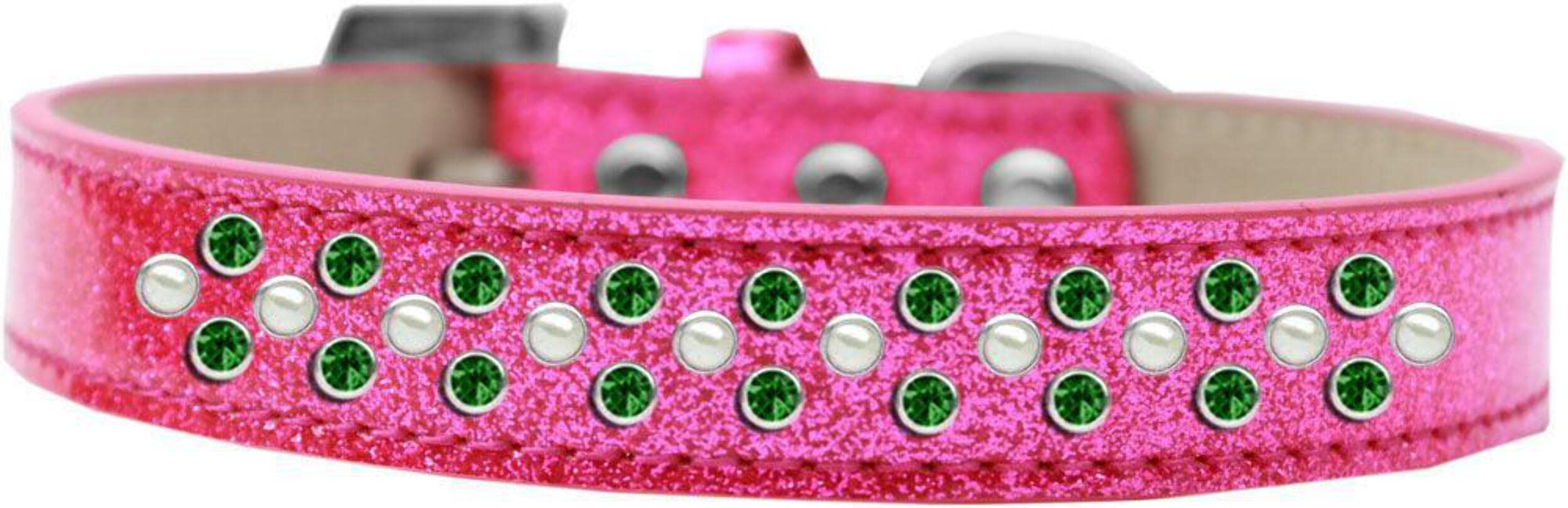 Mirage Pet Products Sprinkles Ice Cream Dog Collar with Pearl and Emerald Green Crystals, Size 18, Pink