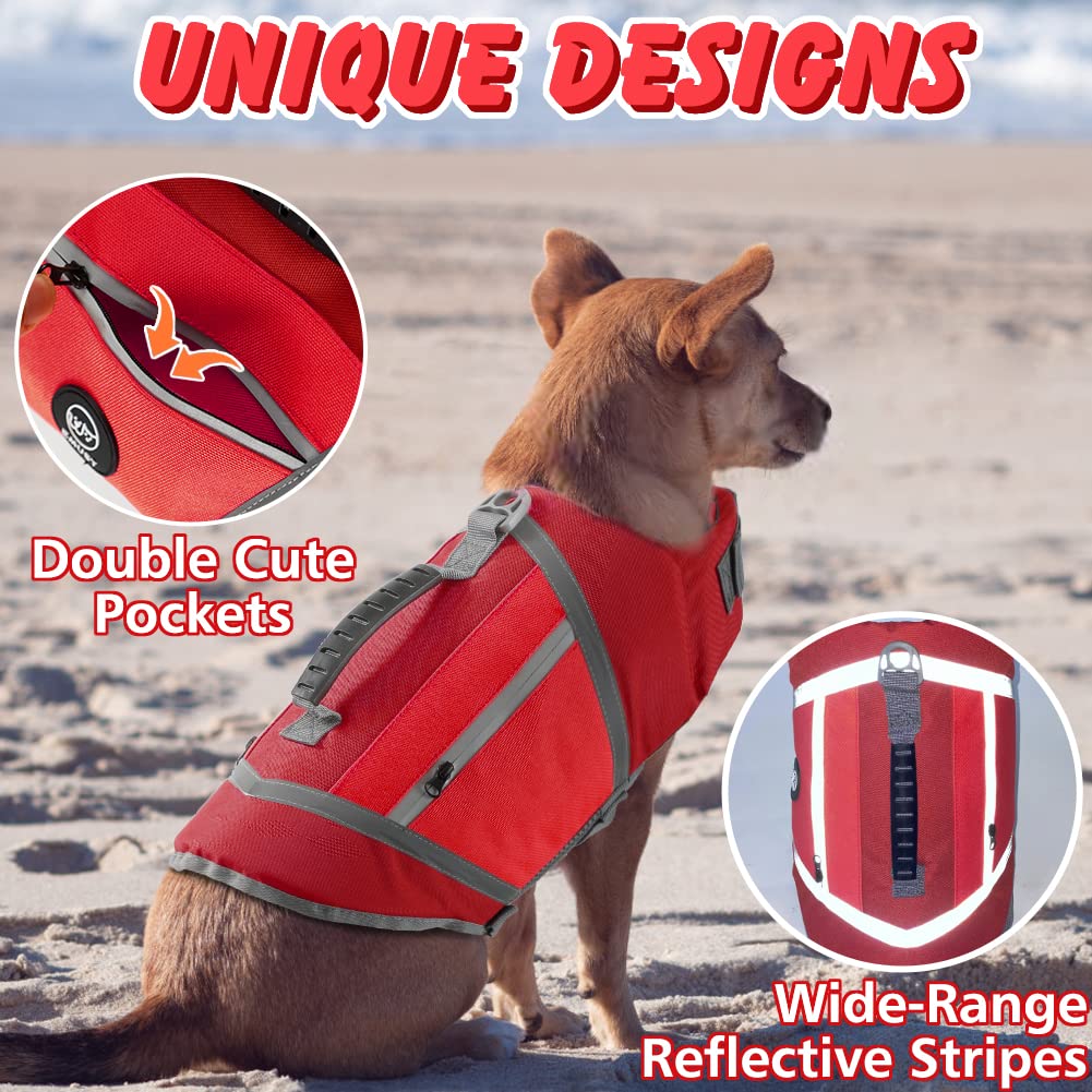 Emust Dog Life Vests - Lightweight Floating Vest With Rescue Handle, Quick-Release Buckles, Adjustable Dog Lifejacket With Pocke