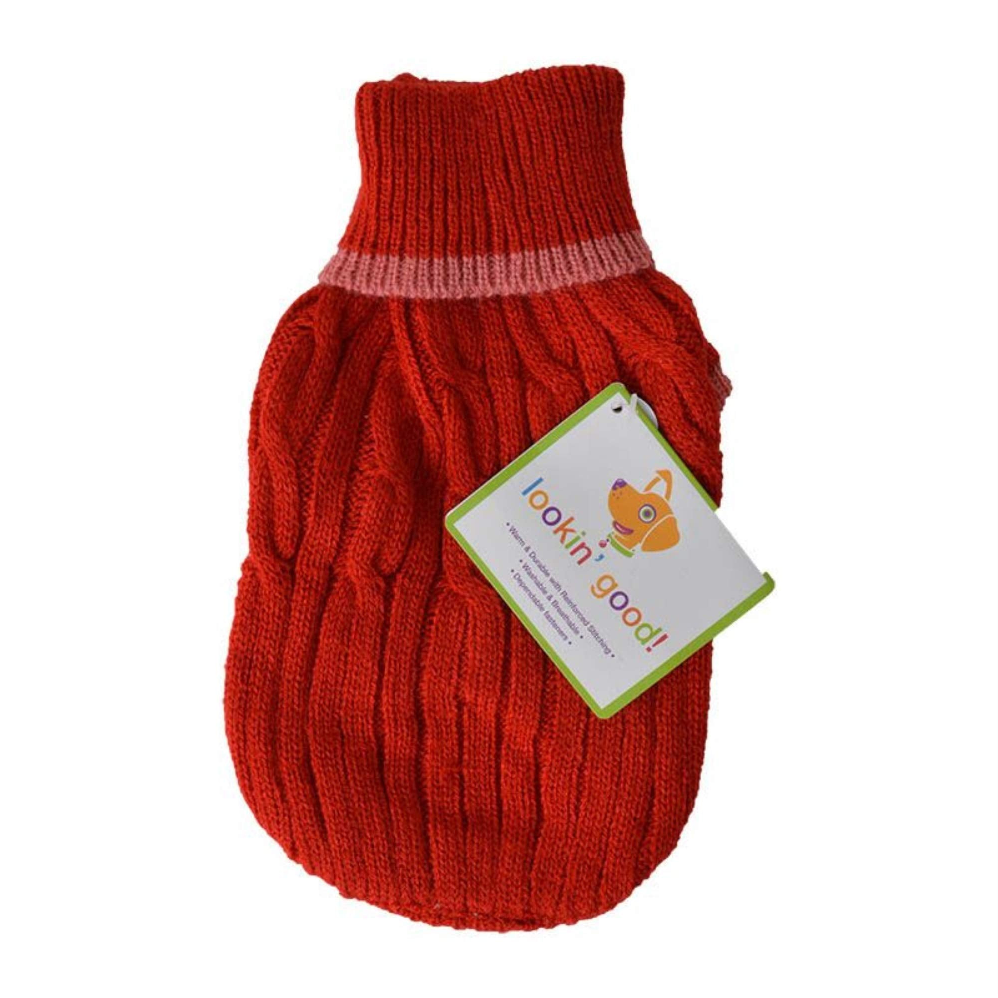 Fashion Pet Cable Knit Dog Sweater - Red XX-Large (29&quot;-34&quot; from Neck Base to Tail) - Pack of 6