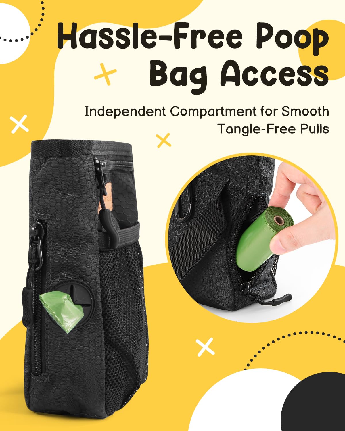 Dog Treat Pouches for Pet Training with Silicone Liner and Magnetic Closure, 2-Cup Treat Bag with Built-in Poop Dispenser, Waist