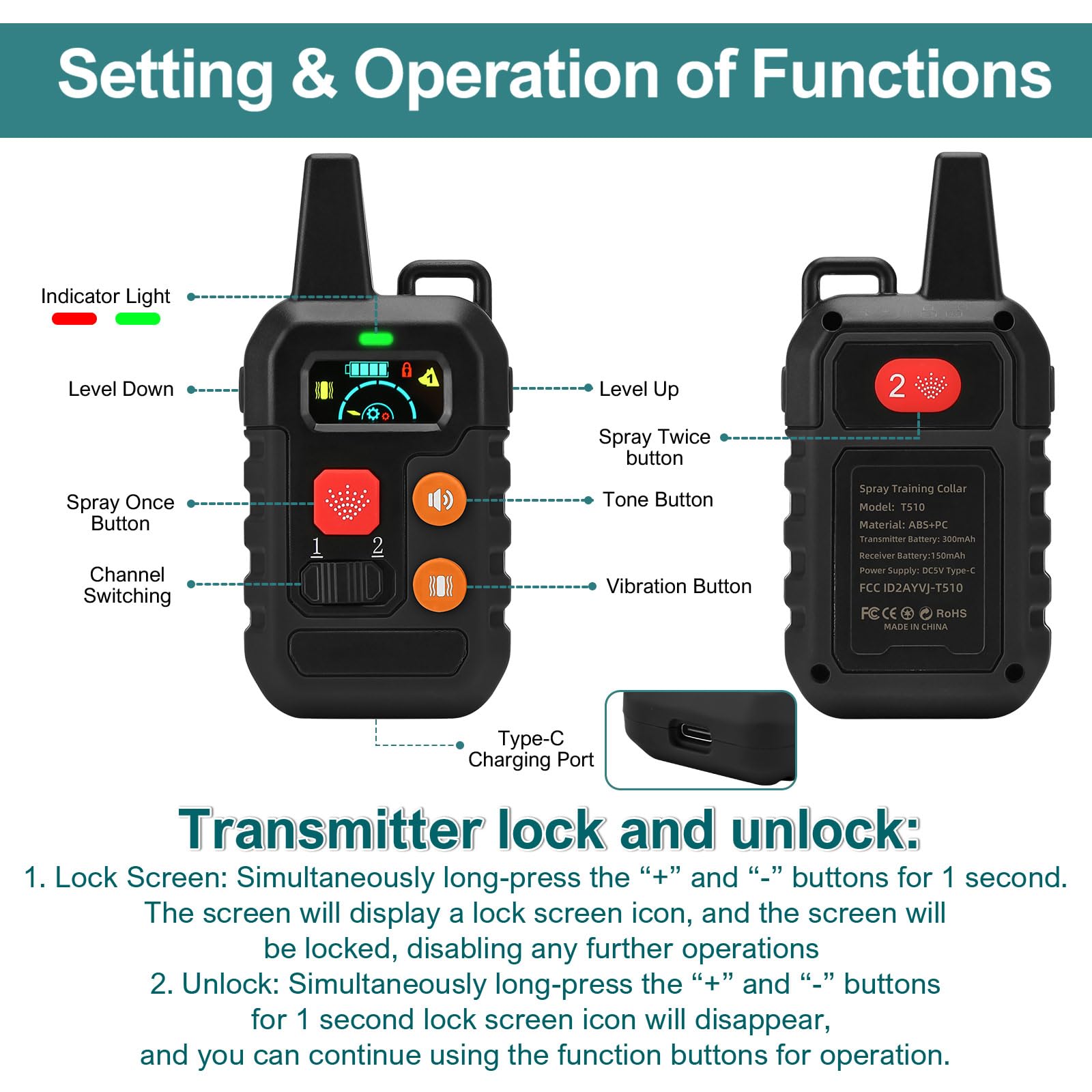 Citronella Training Collar For Dog, [1*Spray Refill] With Beep/Vibration/Spray 4 Mode & 6 Adjustable Sensitivities Collar, Ipx7