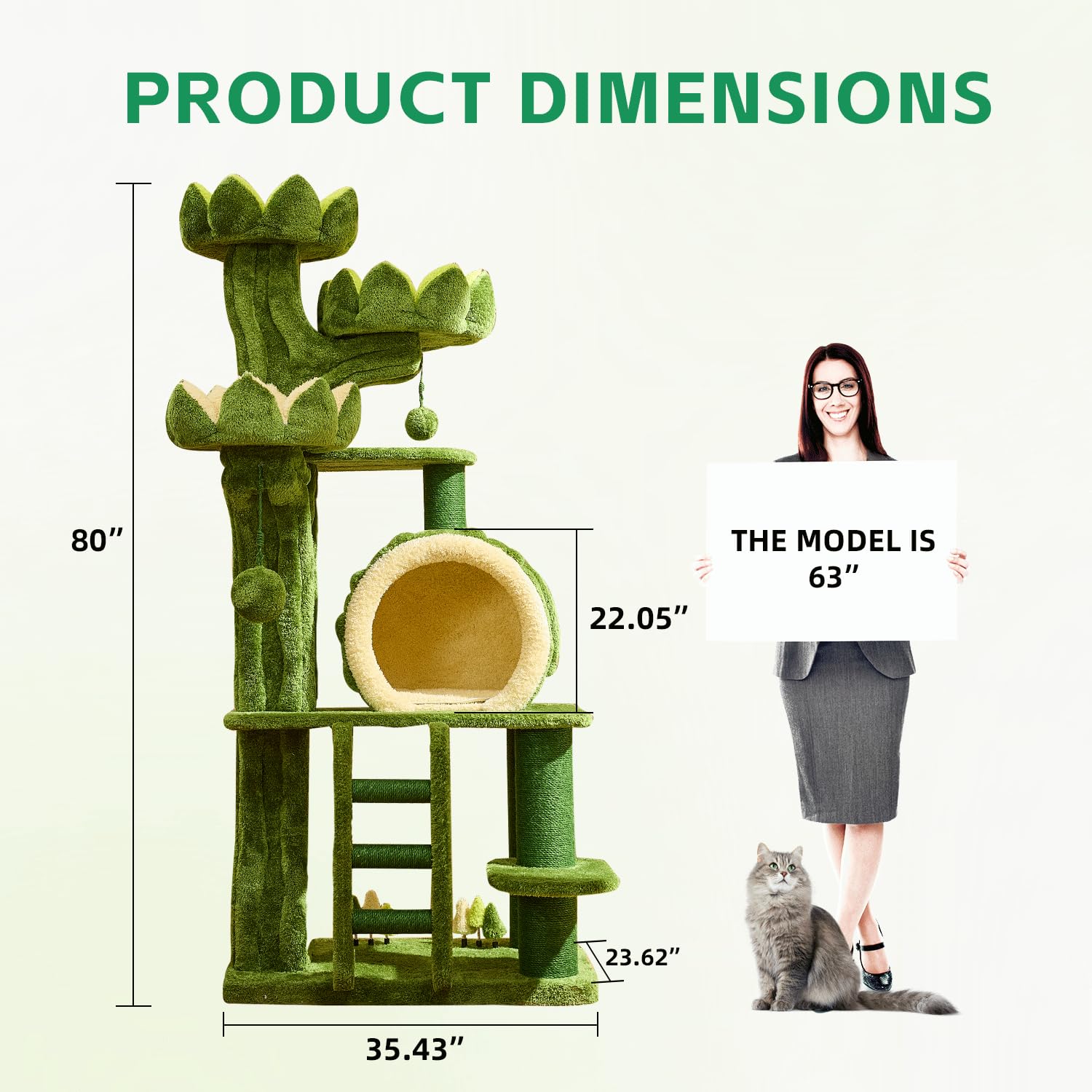Kzlaa 80.35'' Luxury Cat Tree For Indoor Cats, All-In-One Tall Flower Tower With Scratching Post, Multi-Level Heavy Duty Cat Tre