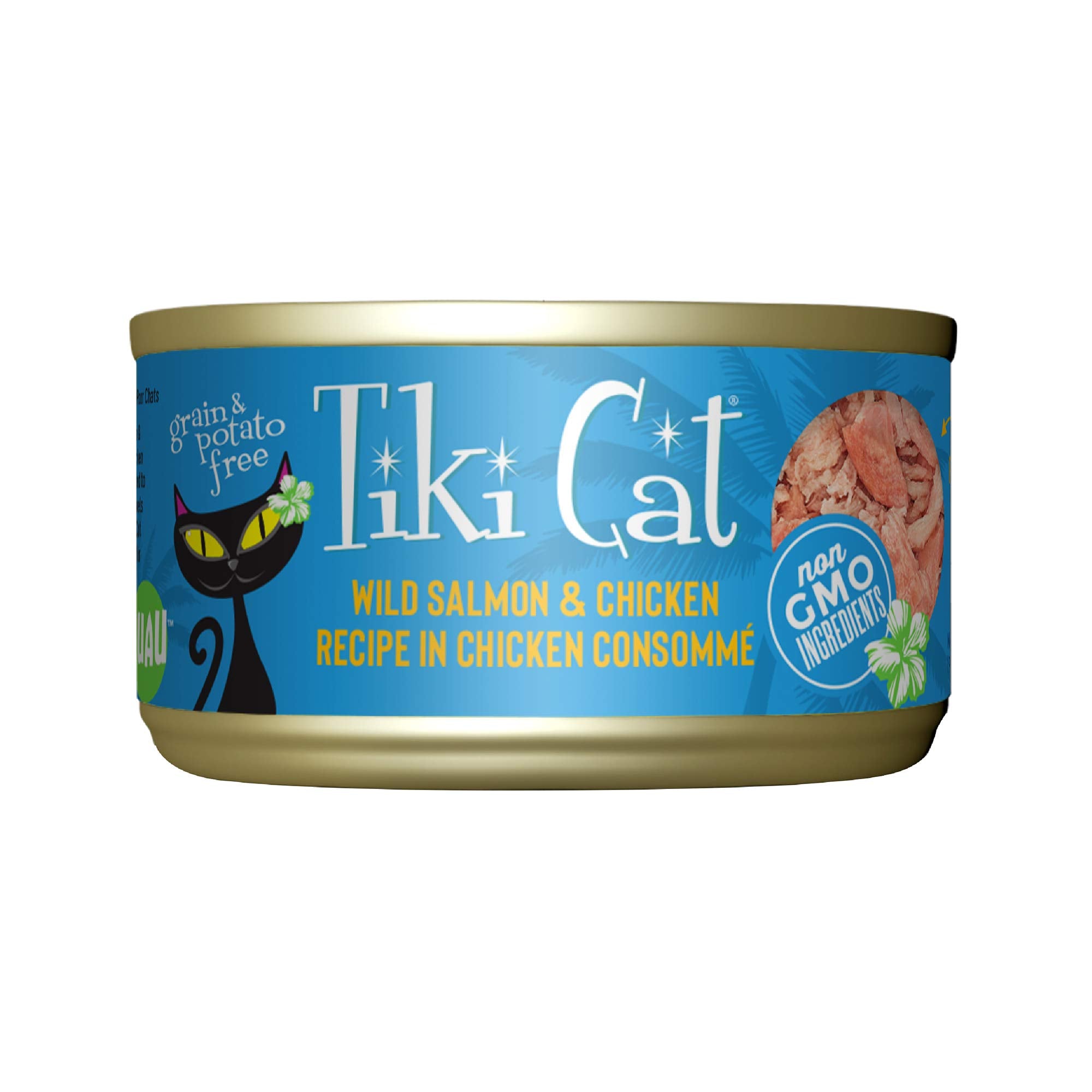 Tiki Cat Luau Shredded Meat, Wild Salmon & Chicken Recipe in Chicken Consumme, Grain-Free Balanced Nutrition Wet Canned Cat Food