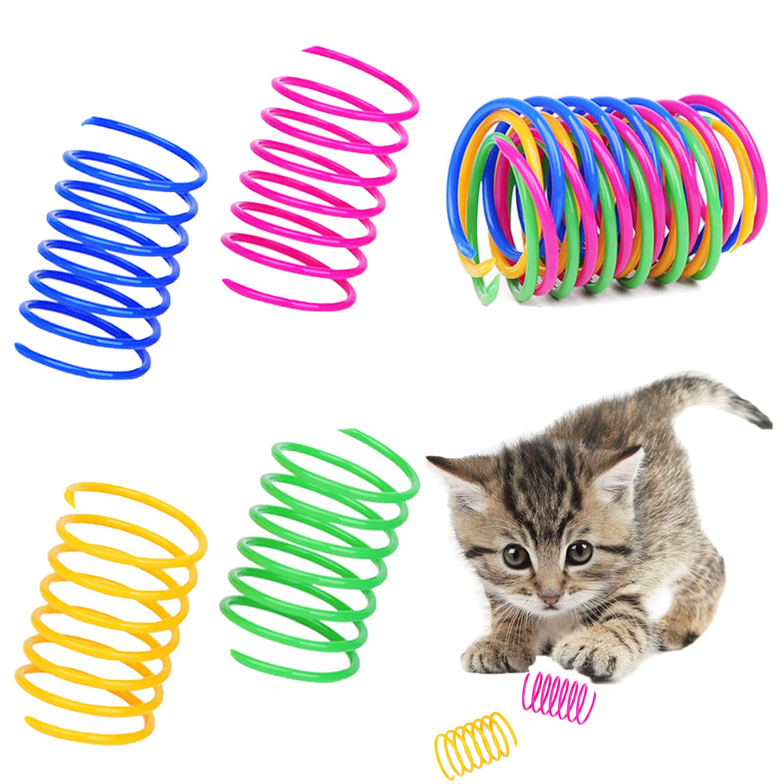 Ismarten Cat Spring Toys Pet Wide Plastic Colorful Springs Cat Toys For Cat Kitten Pets (Random Color) (10Pcs)
