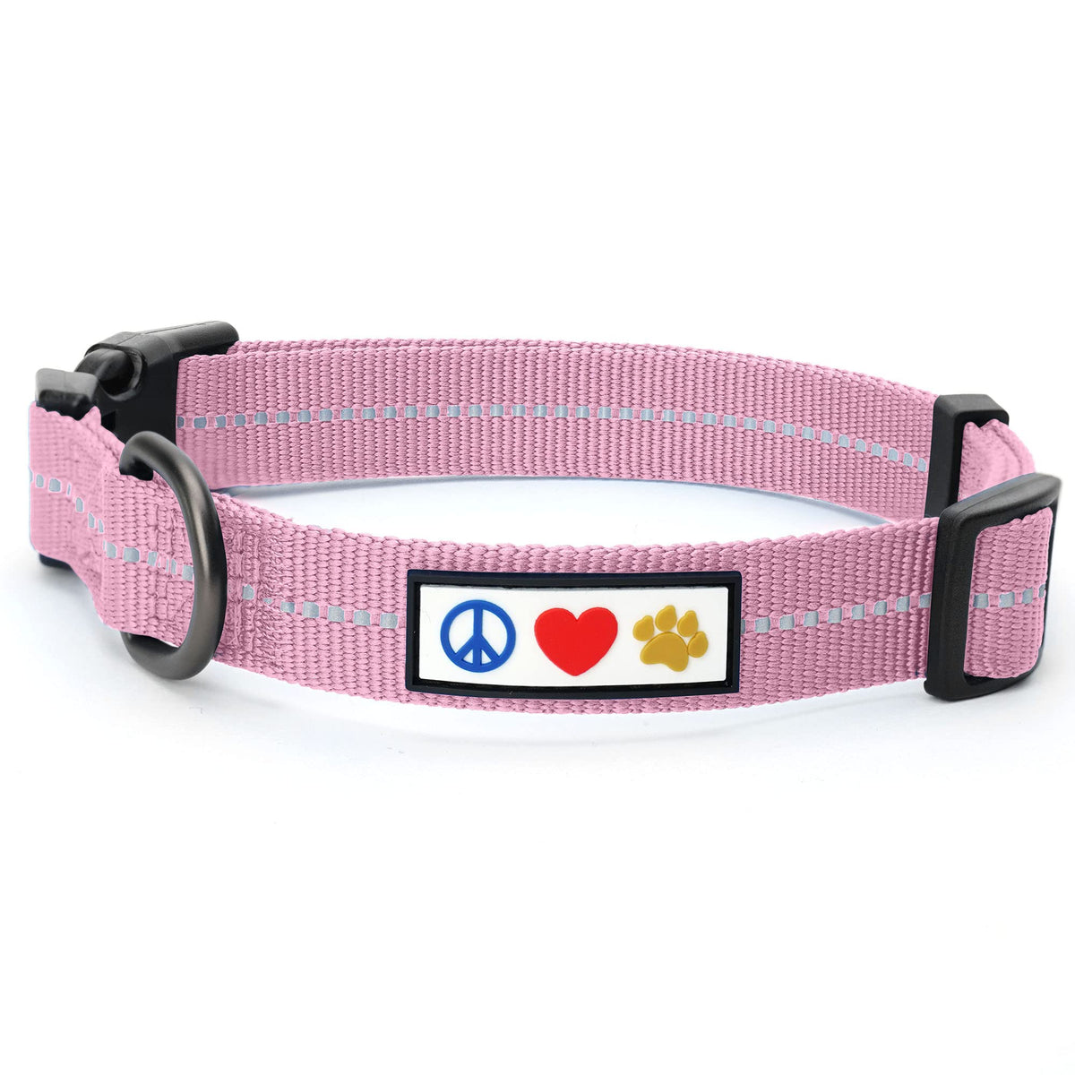 Pawtitas Recycled Dog Collar With Reflective Stitched Puppy Collar Made From Plastic Bottles Collected From Oceans Extra Small Pink Cherry Blossom