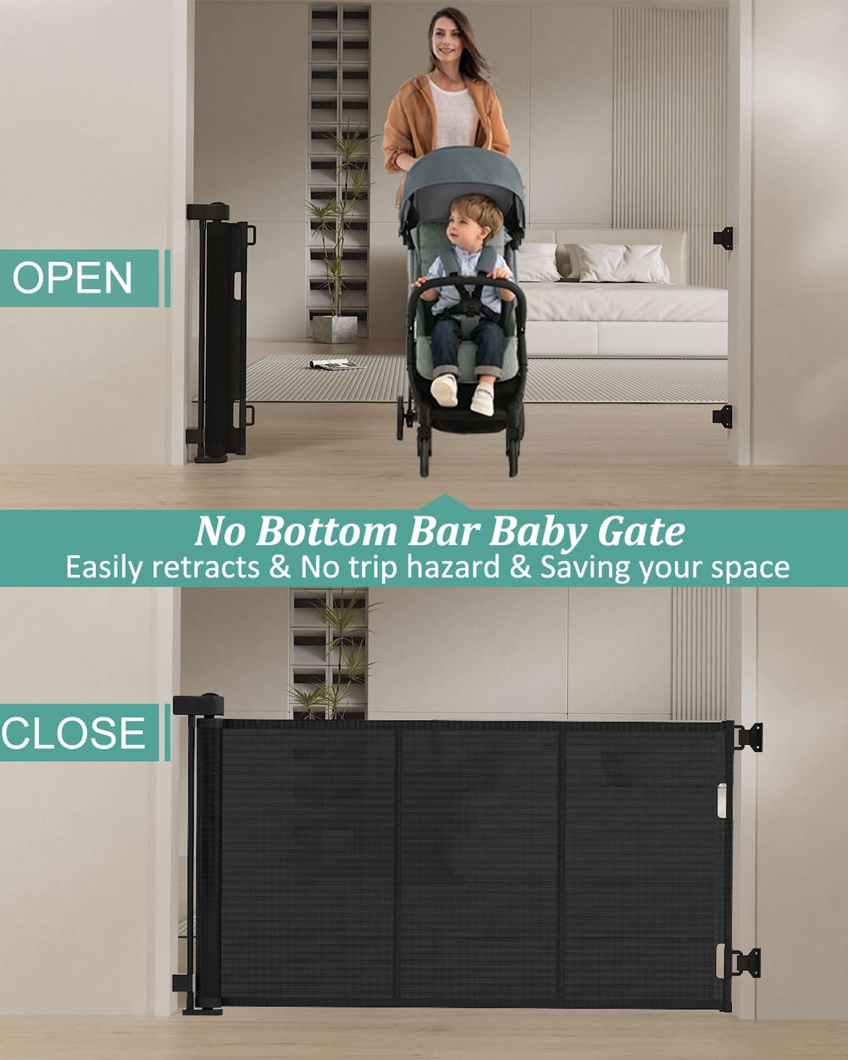 Upgrade 71' Retractable Baby Gates With Reinforced Strip Design To Prevent Crawling Through, 42' Tall Retractable Gate For Baby And Pet, 6 Ft Baby Gates For Stairs, Doorways, Hallways