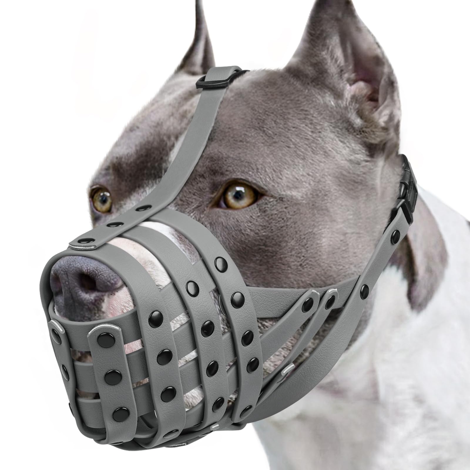 Mayerzon Pitbull Muzzle, Lightweight Basket Muzzle for Large Medium Dogs Rottweiler Amstaff to Prevent Biting Eating, Safe for G