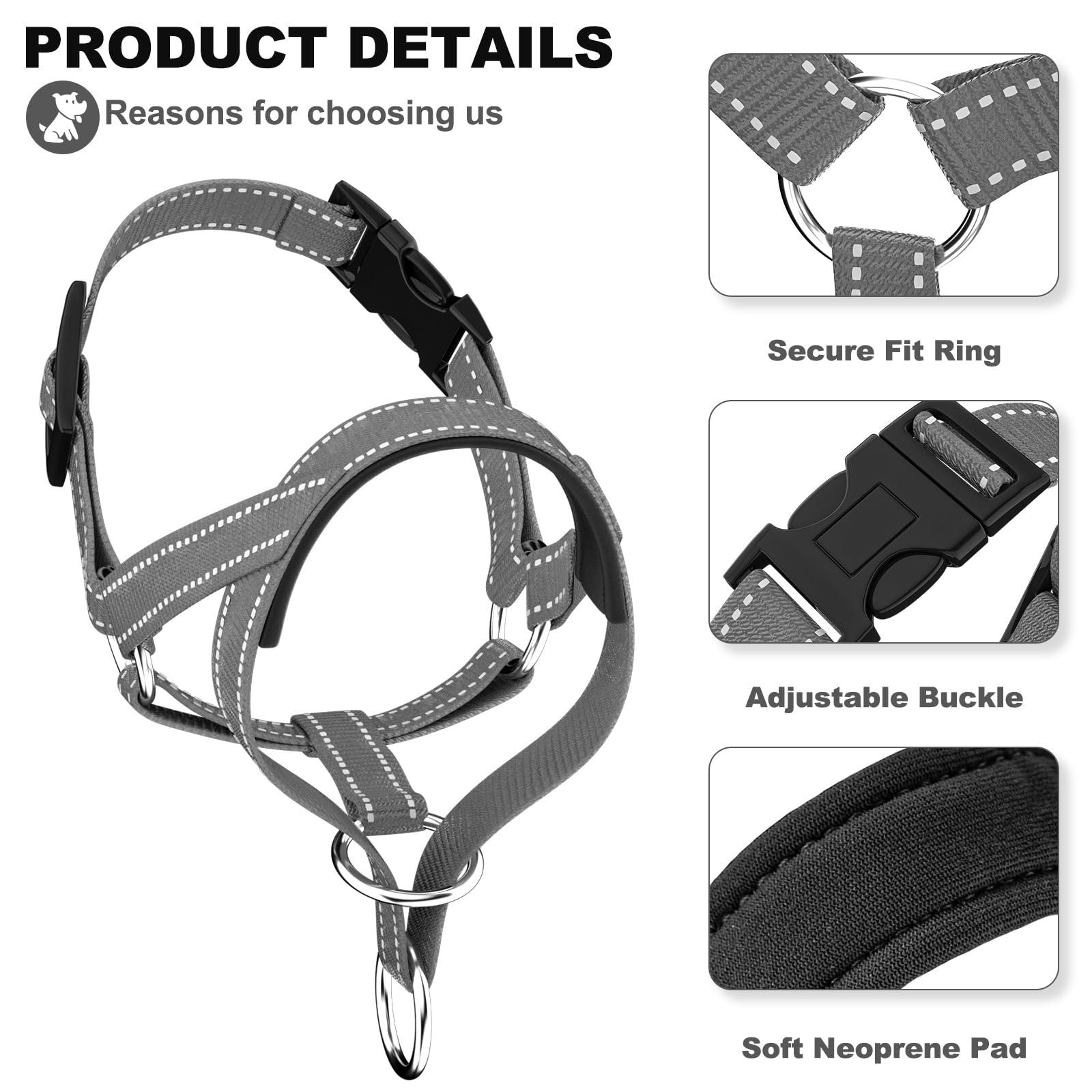 Wintchuk Dog Head Collar, Gentle Harness Walks With Reflective Strap To Stop Pulling For Small Medium And Large Dogs, Adjustable