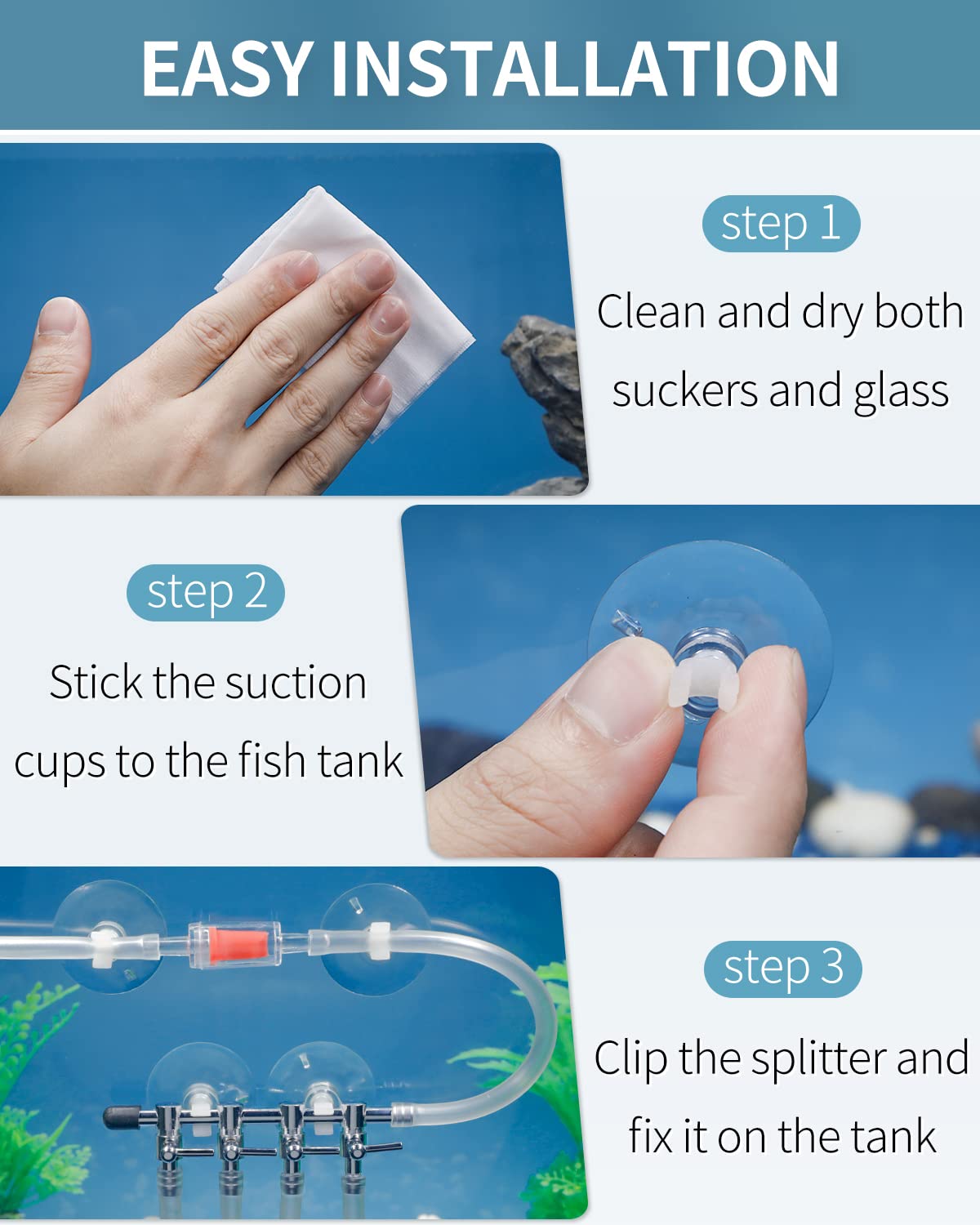 Pawfly 4-Way Aquarium Air Flow Control Lever Valve Manifold For Air Pumps Fish Tank Multi-Port Distributor Splitter With 1 Non-Return Check Valve And 6 Suction Cup Clips