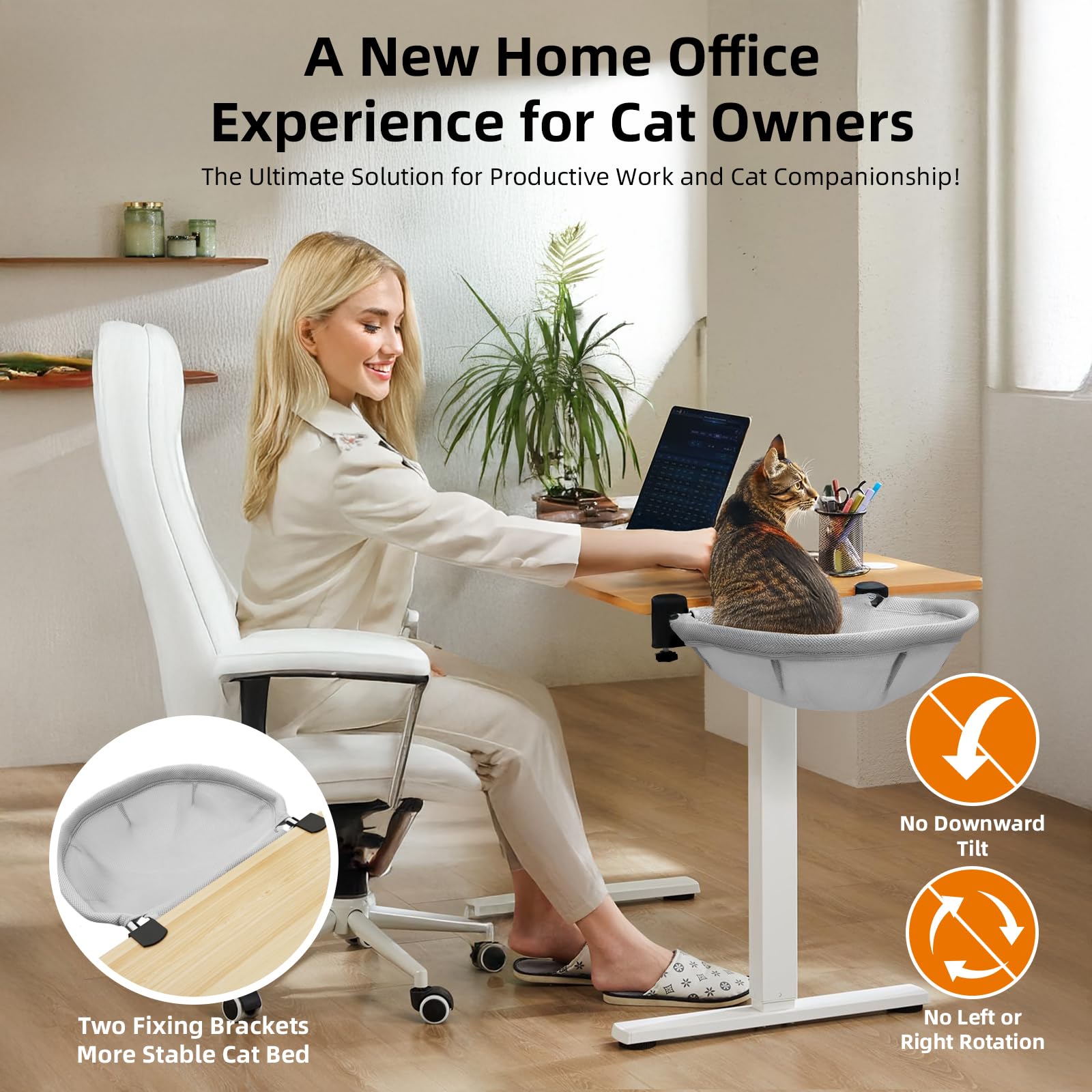 Lilyang Large Cat Desk Bed - Sunken Cat Hammock, 19.5''X15'' Spacious Nest, Secure Bed With Dual Clamps & Steel Frame, Supports