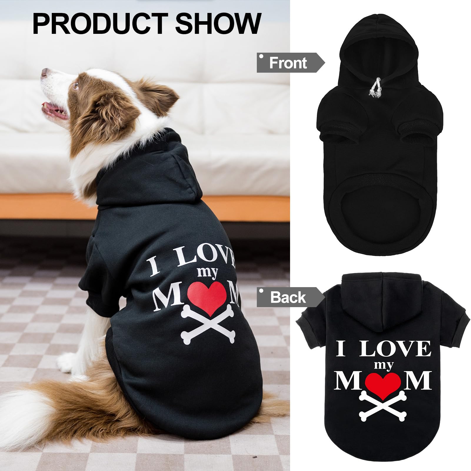 Expawlorer Dog Hoodie-Soft And Warm Dog Sweaters, Pet Clothes Autumn Winter Coat Sweatshirt With I Love My Mom Print For Puppy,C