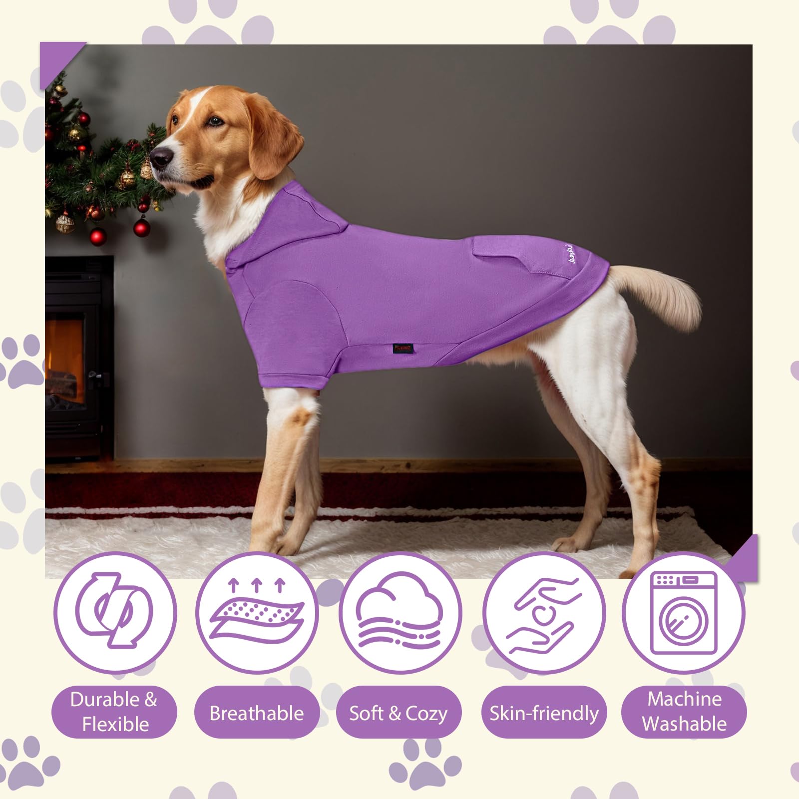 Kickred Basic Dog Hoodie Sweatshirts, Pet Clothes Hoodies Sweater With Hat And Leash Hole, Soft Cotton Outfit Coat For Large Medium Small Dogs, M