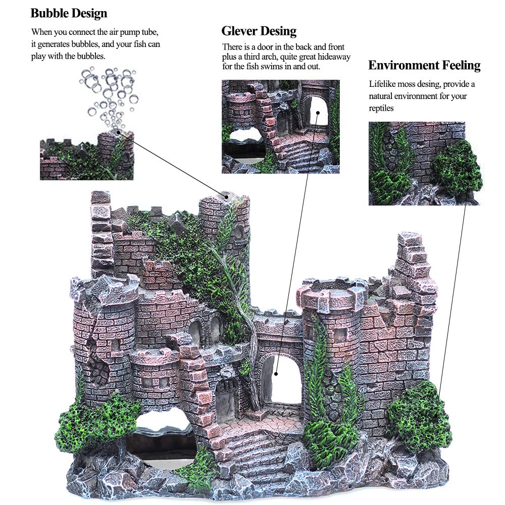 fazhongfa Aquarium Castle Air Bubbler Fish Tank Decorations for Betta Fish Ornament Small and Medium Fish Accessories Decor Bett