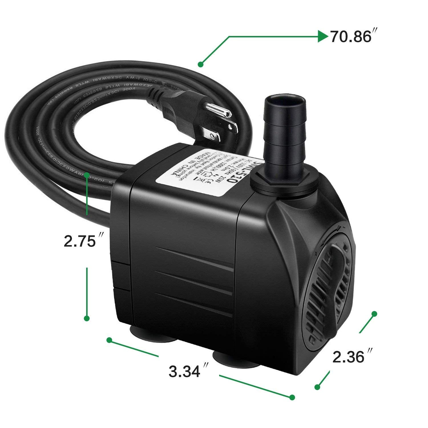 Jhua Water Fountain Pump 300Gph (1100L/H, 21W) Submersible Water Pump, Ultra Quiet Fountain Pumps Submersible Outdoor With 5.9Ft Power Cord, 3 Nozzles For Aquarium, Tank, Pond, Statuary, Hydroponics