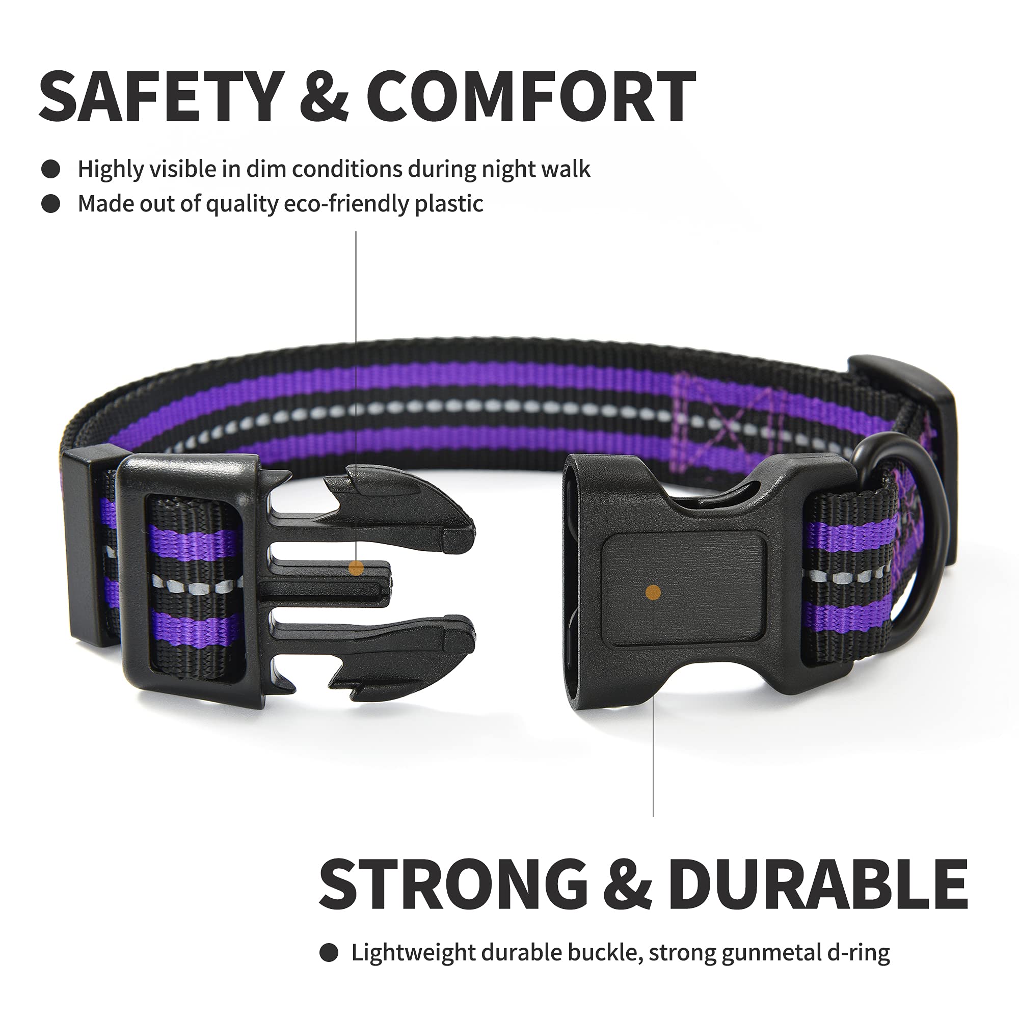 Mile High Life Reflective Dog Collar | Nylon Pet Collars Wiith Buckle | Light Weight Puppy Collars | Purple Dog Collars For Smal