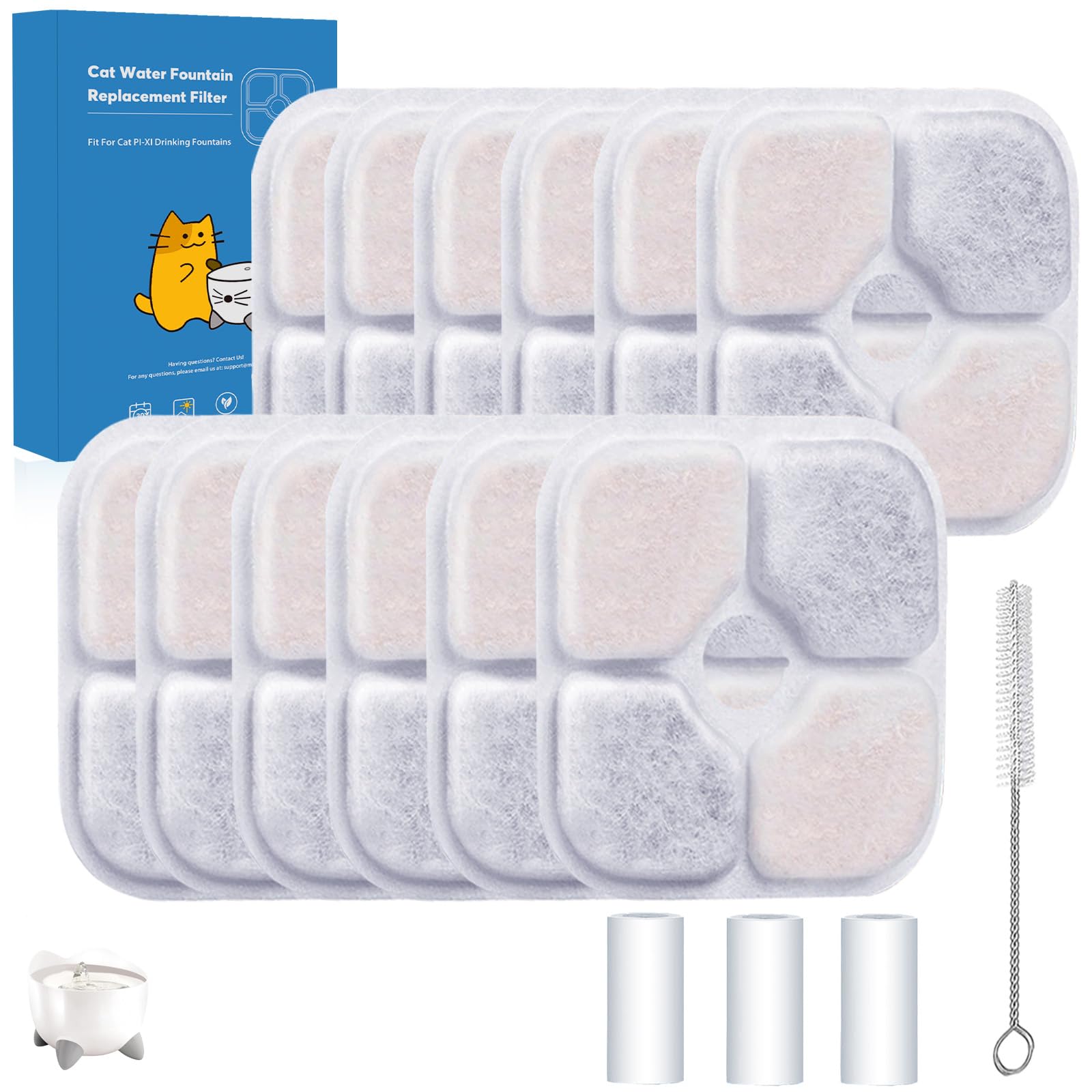 12-Pack Cat Water Fountain Filter Compatible With Catit Pixi Water Fountain Filter Replacement Triple Action Water Filter, 3 Pum