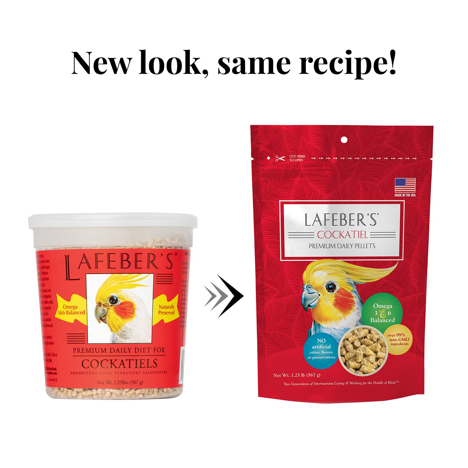 LAFEBER'S Premium Daily Diet Pellets Pet Bird Food, Made with Non-GMO and Human-Grade Ingredients, for Cockatiels, 1.25 lb