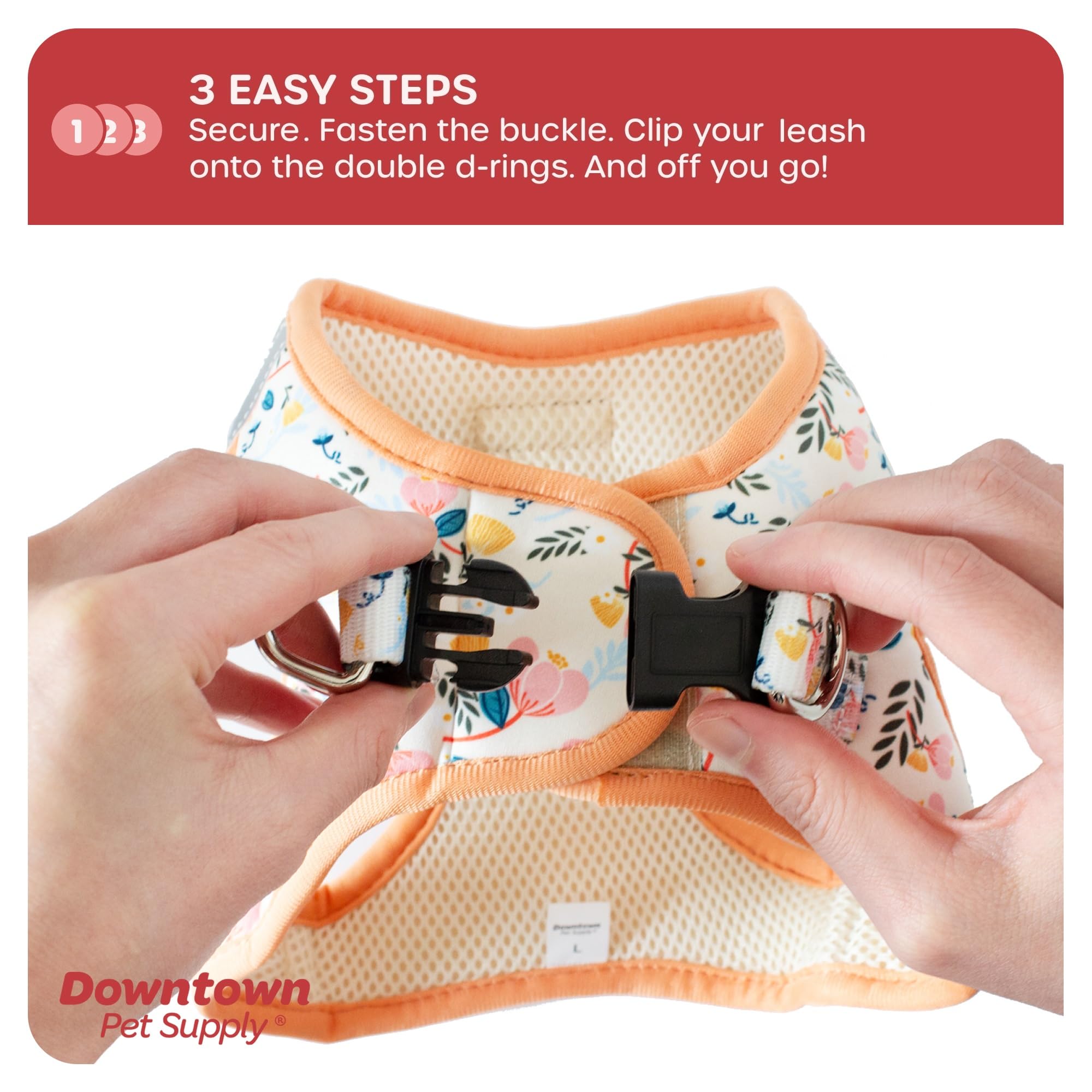 Downtown Pet Supply Step In Dog Harness For Small Dogs No Pull, Large, Floral - Adjustable Harness With Padded Mesh Fabric And R