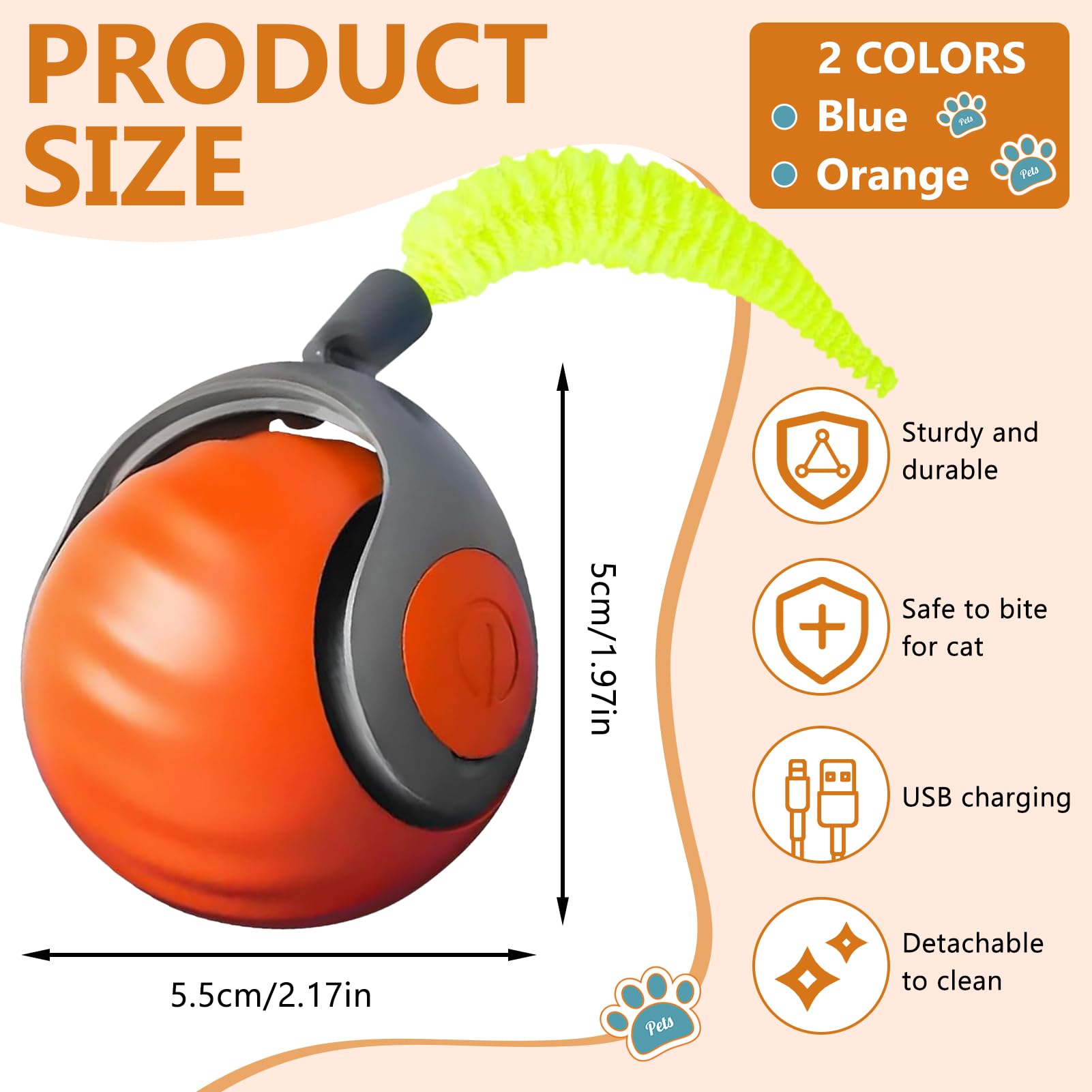 Wjqyfjjs 2Pcs Speedy Cat Toy, 2025 New Generation Interactive Toys For Indoor Cats, Smart Toys Ball, Two Speed Adjustment, Autom
