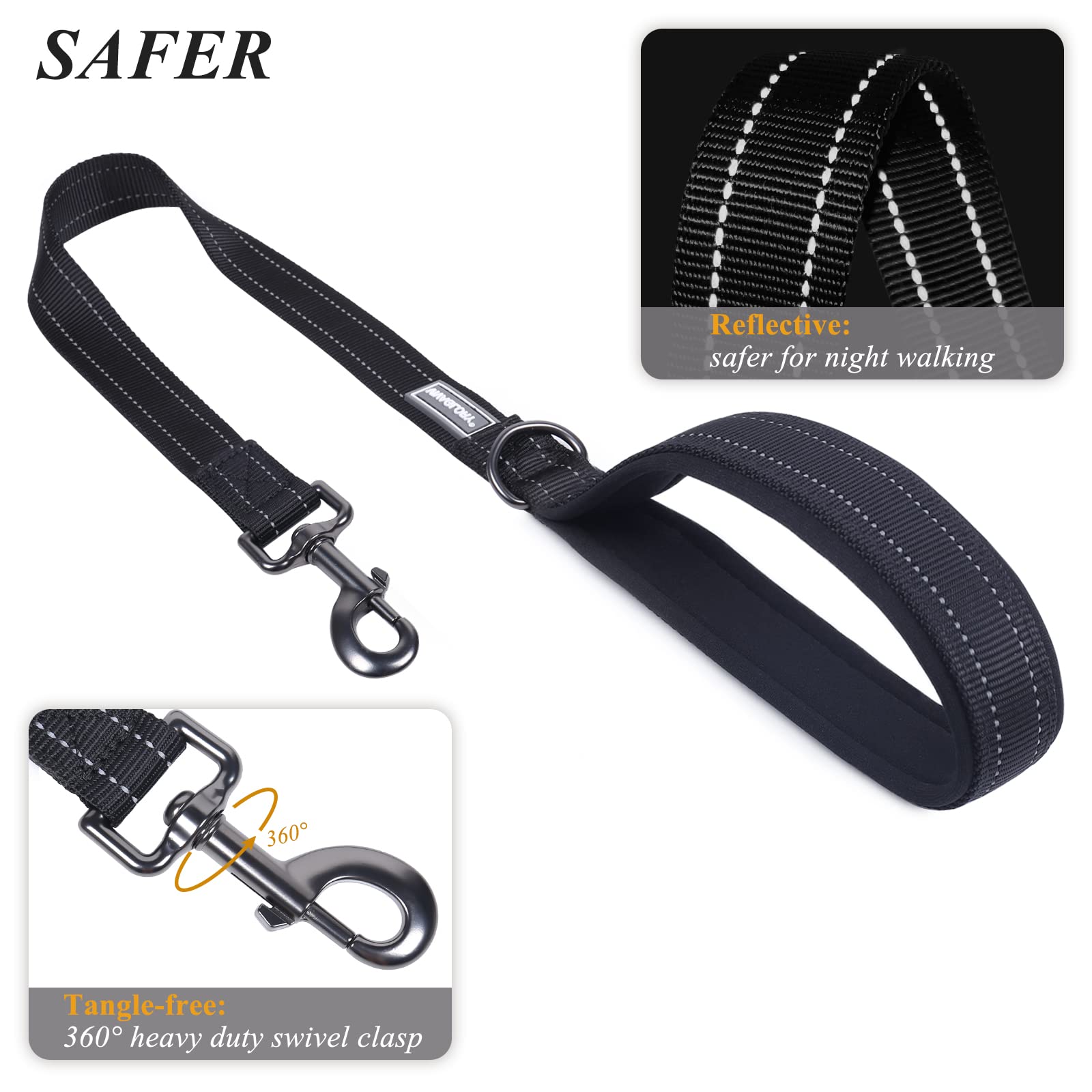 Vivaglory Short Dog Leash For Medium & Large Dogs, 24Inch, Black