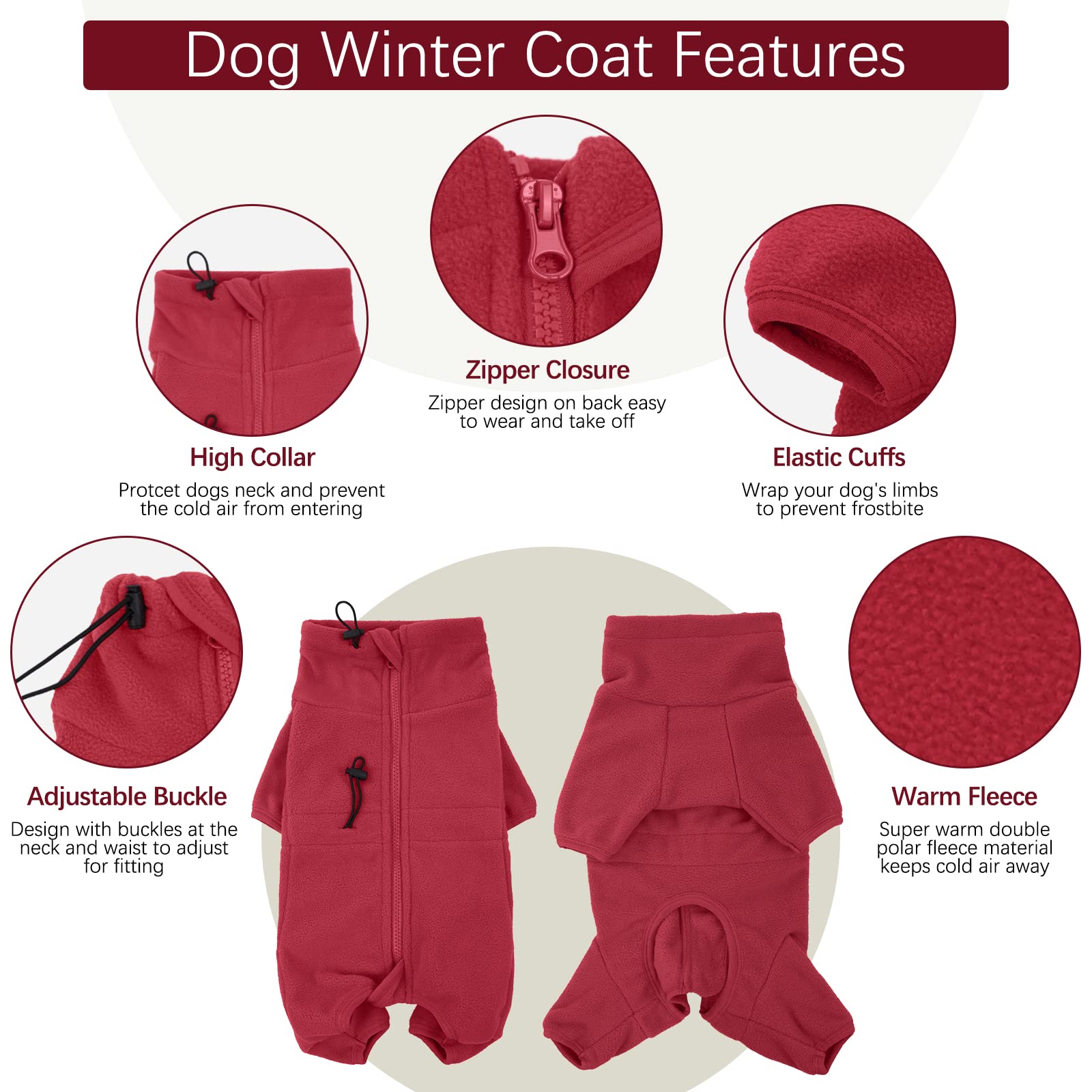 Rozkitch Dog Winter Coat Soft Fleece Pullover Pajamas, Pet Windproof Warm Cold Weather Jacket Vest Cozy Onesie Jumpsuit Apparel Outfit Clothes For Small, Medium, Large Dogs Walking Hiking Travel Sleep