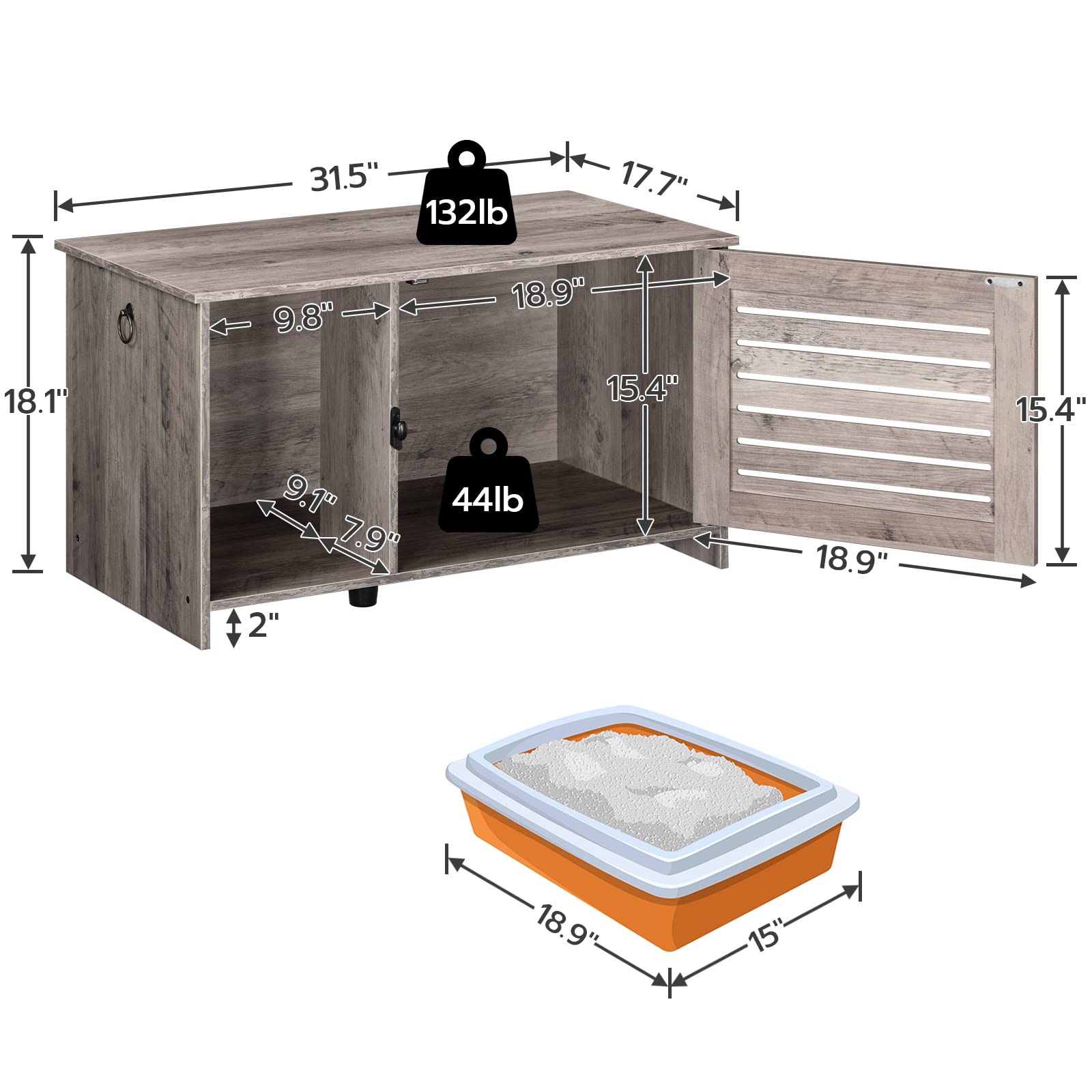 Hoobro Cat Litter Box Enclosure, Hidden Cat Litter Box Furniture With Louvered Door, Spacious Hidden Cat Washroom With Divider,