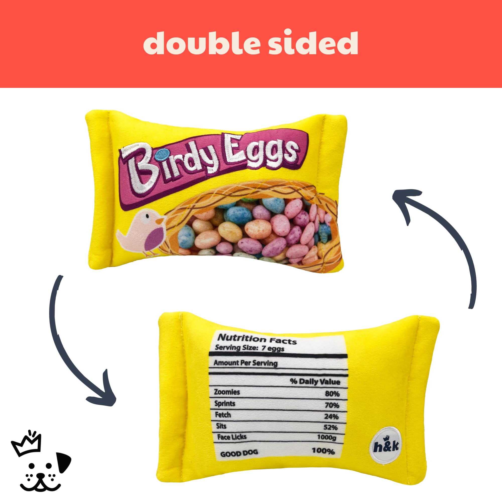 Huxley & Kent For Dogs - Birdy Eggs (Large) - Easter/Spring Funny Dog Toy - Power Plush Funny Dog Toy With Squeaker - Fun, Durab