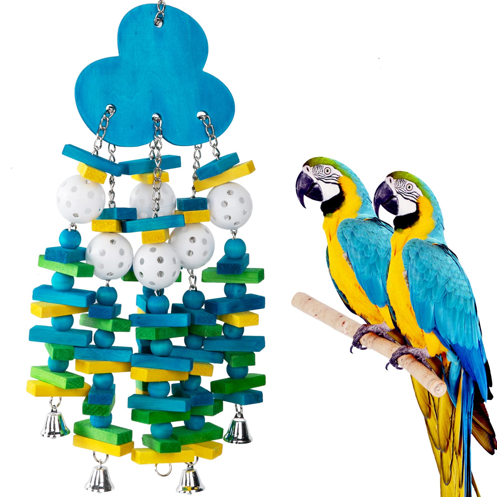 Parrot Toys For Large Birds, Parrots Chew Toy Gift With Colorful Wood Blocks And Bells For Macaws African Grey And Amazon Parrot