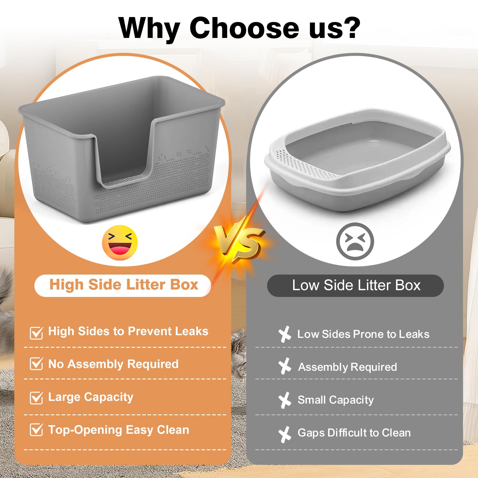 Cat Litter Box With High Sided,24.8'' Lx11.4 Wx13.0 H,Extra Large Cat Litter Box For Big Cats,Xl Jumbo Kitty Litter Box For Indo