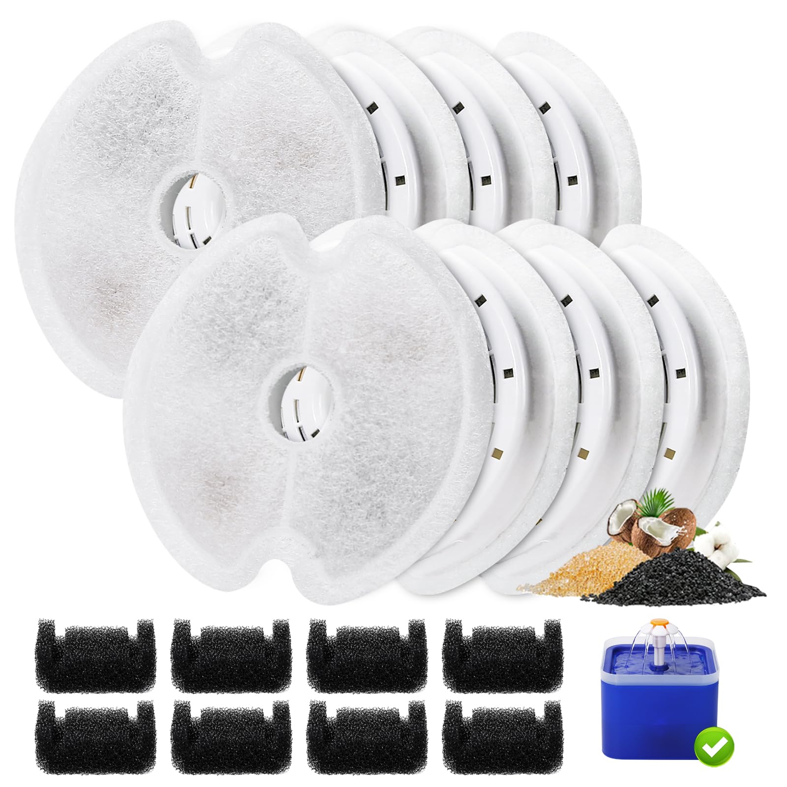 8 Packs Cat Water Fountain Filters For Ultra Silent Cat Fountain 67Oz/2L With Led Night Light, Triple Filtration System Activate