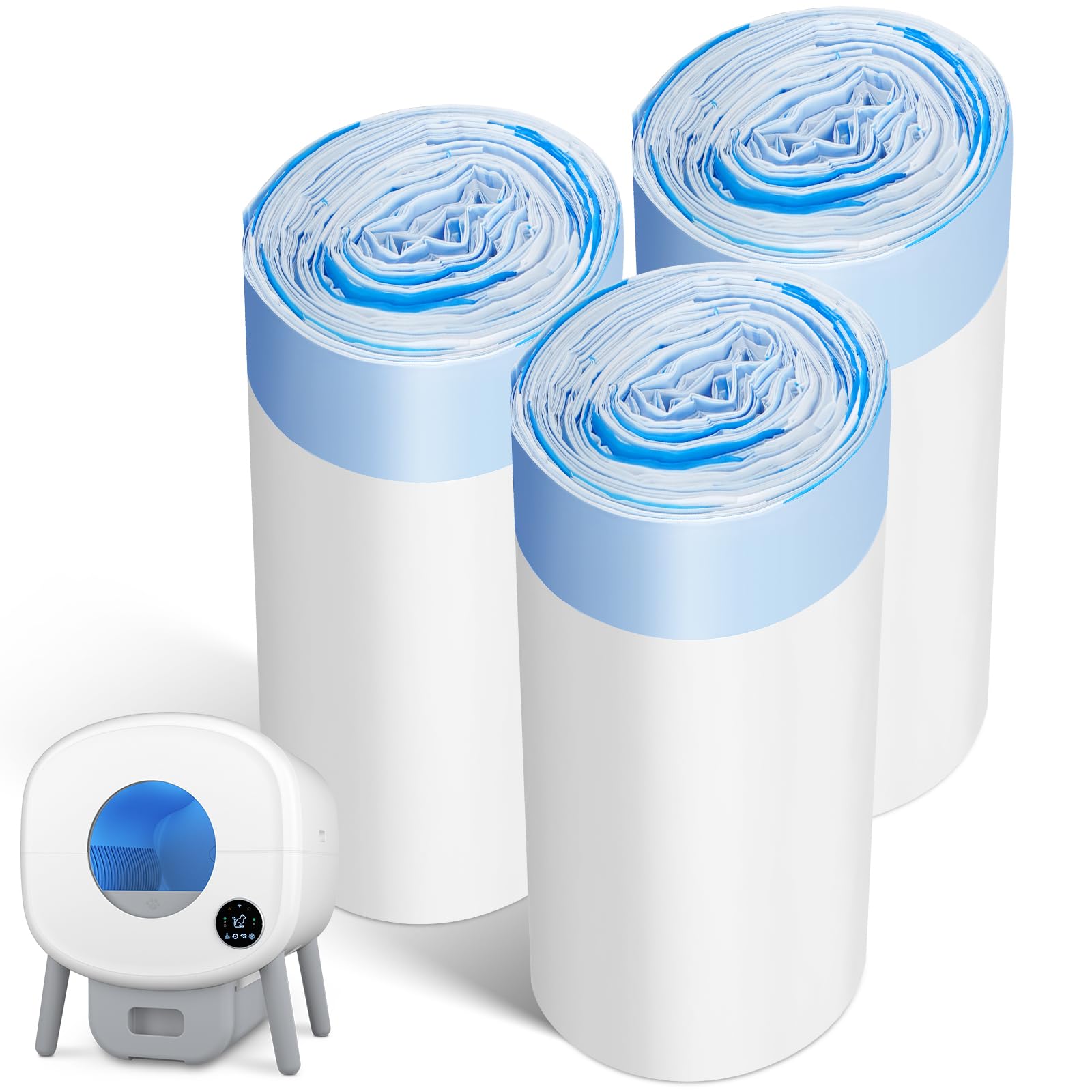 Cumrige Cat Litter Bags, 60 Pack Durable Drawstring Litter Box Liners For Automatic Cat Litter Box, Heavy-Duty, Portable, Replac