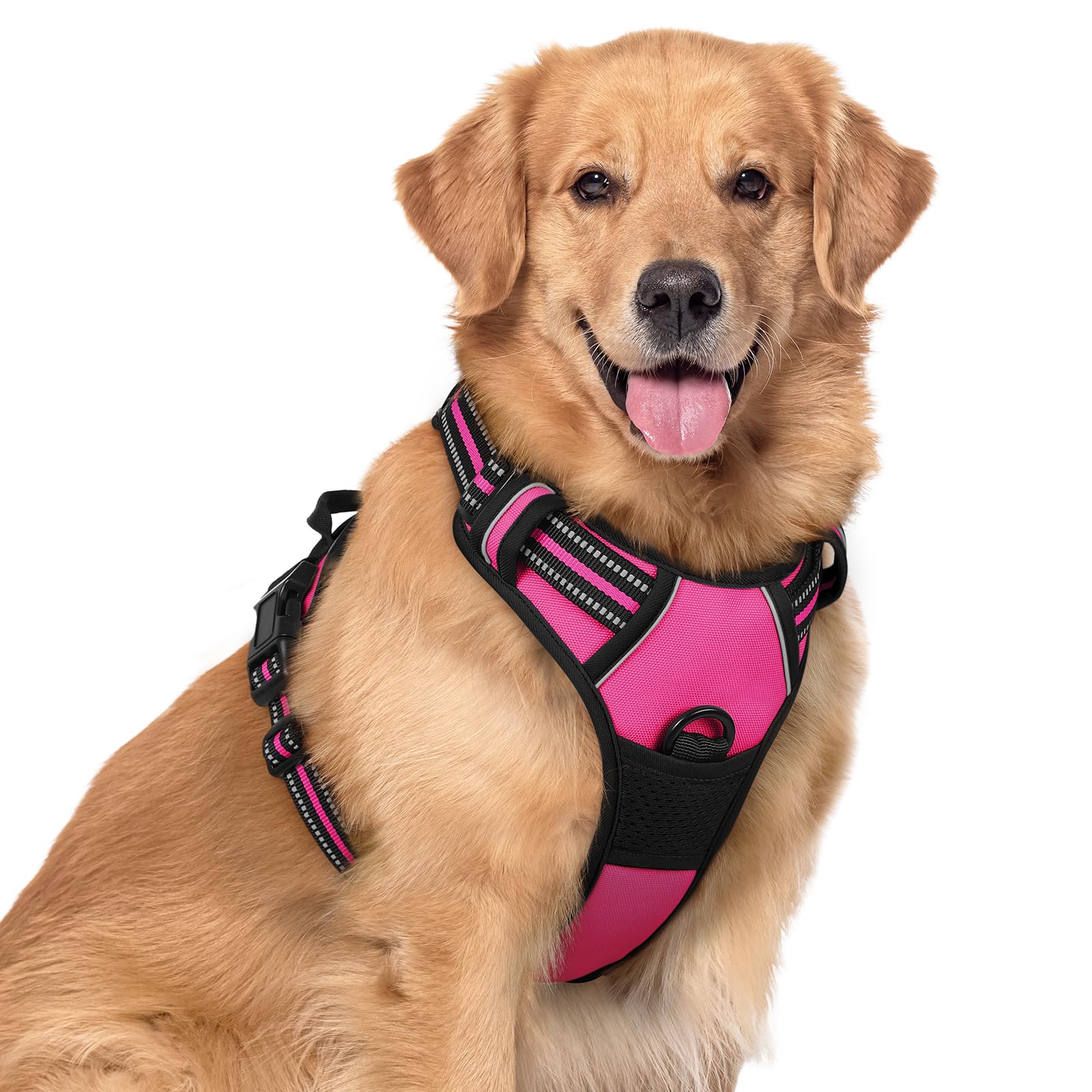 Rabbitgoo Dog Harness, No-Pull Pet Harness With 2 Leash Clips, Adjustable Soft Padded Dog Vest, Reflective No-Choke Pet Oxford Vest With Easy Control Handle For Large Dogs, Hot Pink, Xl