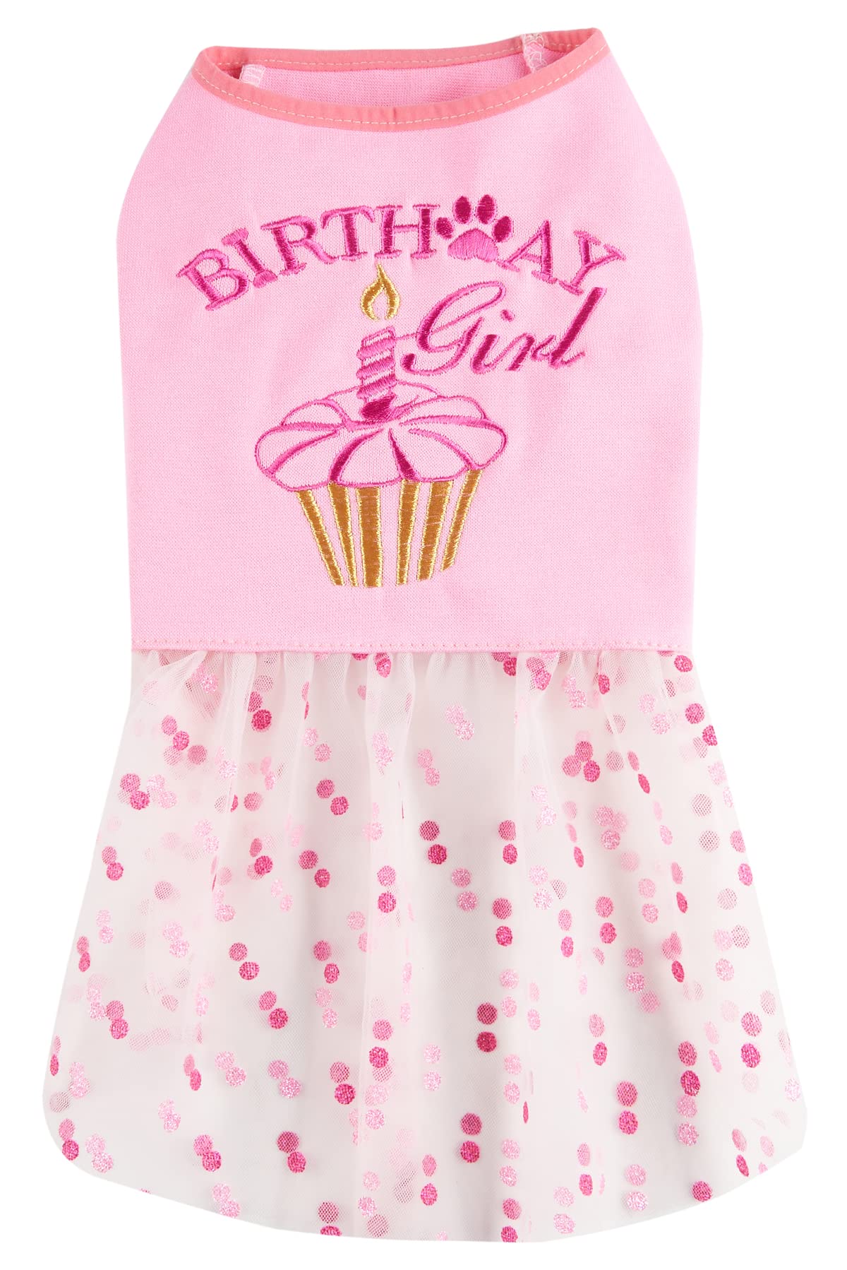 Birthday Cake Birthday Girl Polka Dot Tulle Dog Dress For Small Dogs Girl, Cat Dresses, Princess Pink Small (S) 12' Back