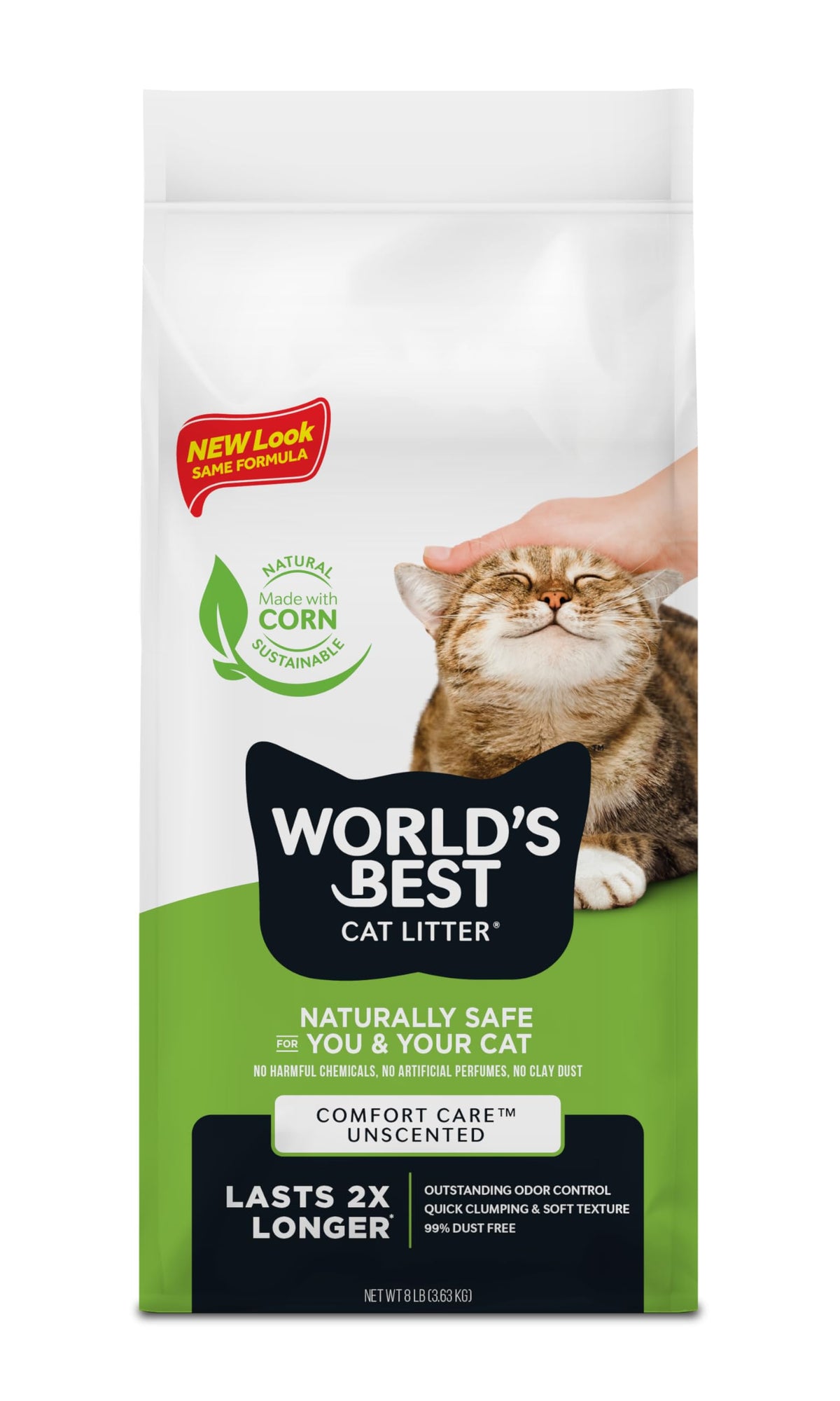 World'S Best Cat Litter Comfort Care Unscented, 8-Pounds - Natural Ingredients, Quick Clumping, Flushable, 99% Dust Free & Made In Usa - Long-Lasting Odor Control & Easy Scooping