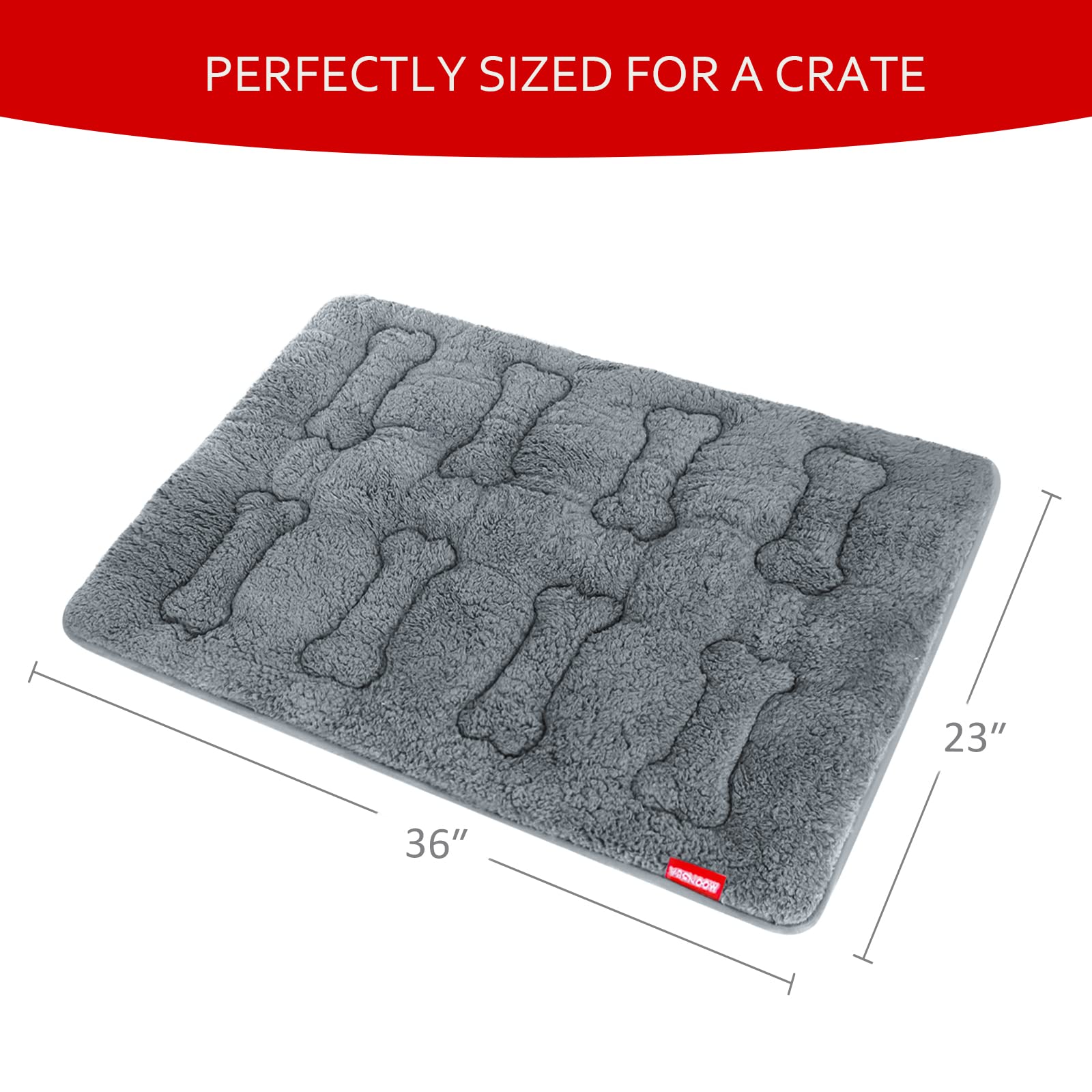 Dog Bed Crate Mat(36'' X 23'') 2 Pack, Soft Plush Dog Bed Pad Machine Washable Crate Pad, Grey