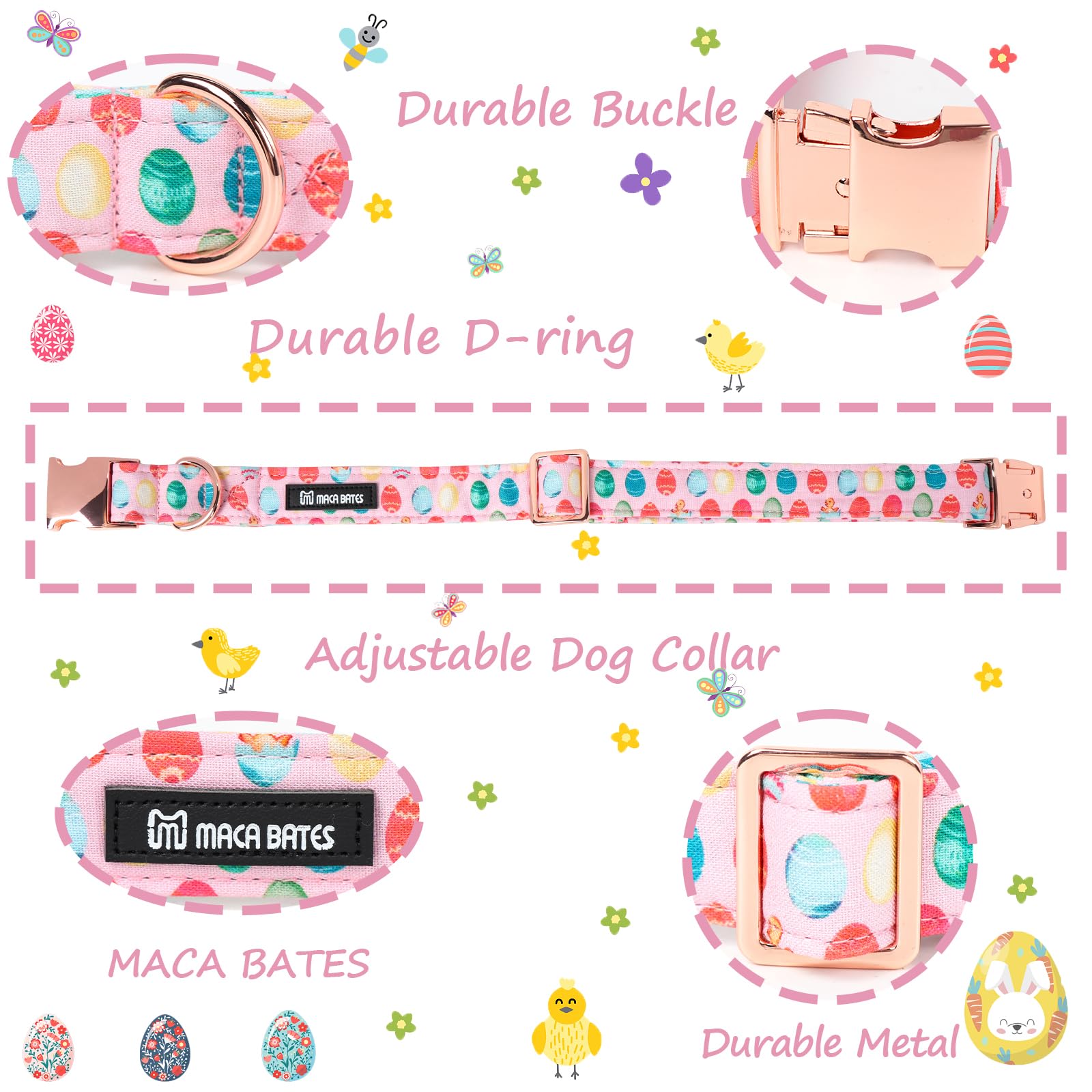 Maca Bates Easter Day Dog Collar Easter Egg Dogs Collars Breakaway Soft Durable Cute Adjustable Pink Eggs Collor Easters Gift Fo