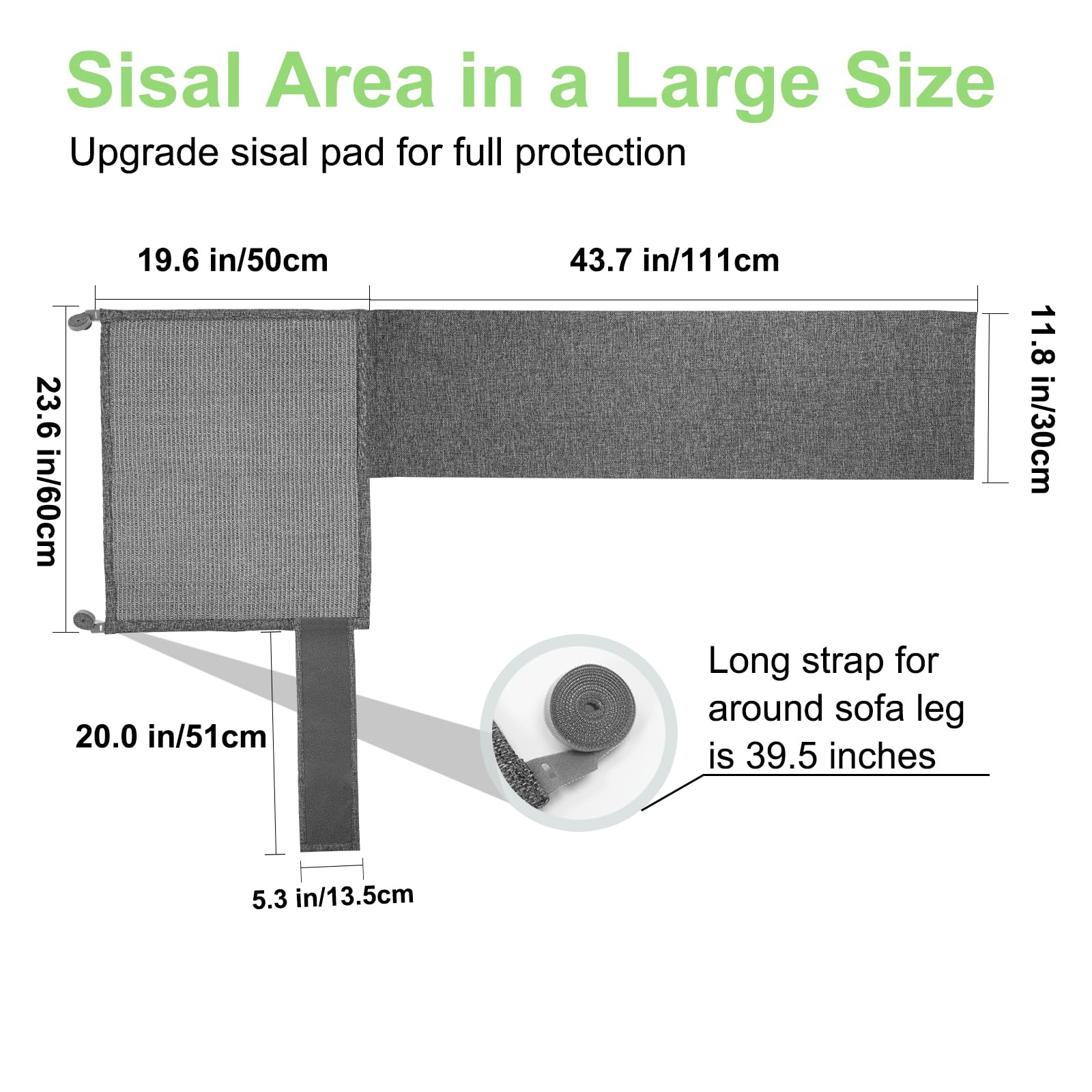 Oroonoko Cat Scratch Couch Protector,23.6L*19.6Winch Furniture Protector Pad,Cat Sofa Arm Sheild With Grey Natural Sisal For Pro