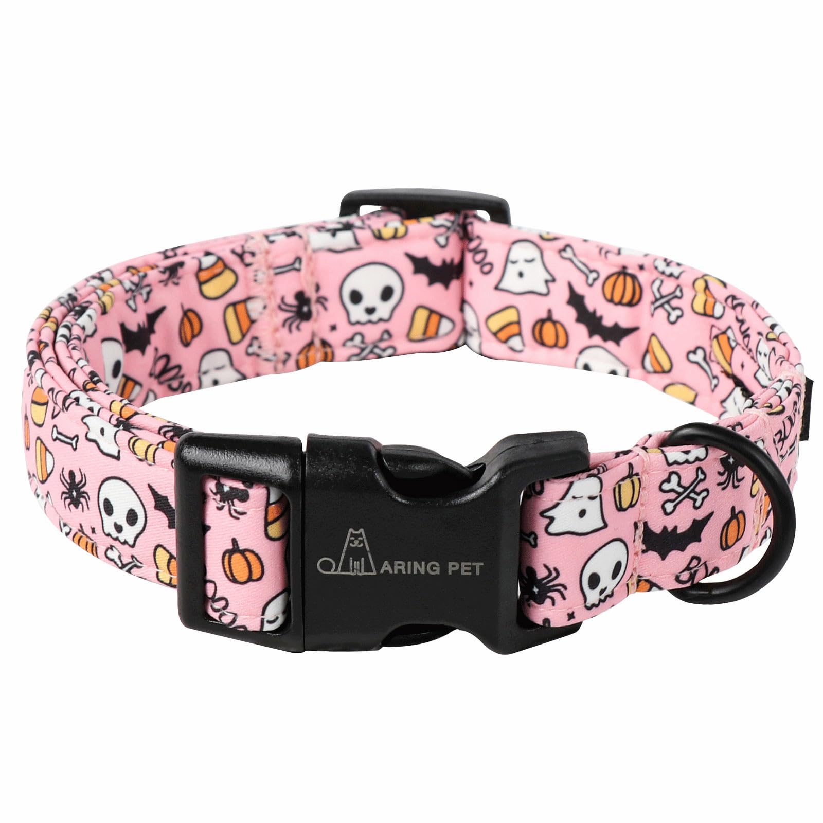 Aring Pet Halloween Dog Collar-Cute Pink Pumpkin Dog Collar, Adjustable Spider Bat Skull Print Pet Collars Puppy Collar With Qui