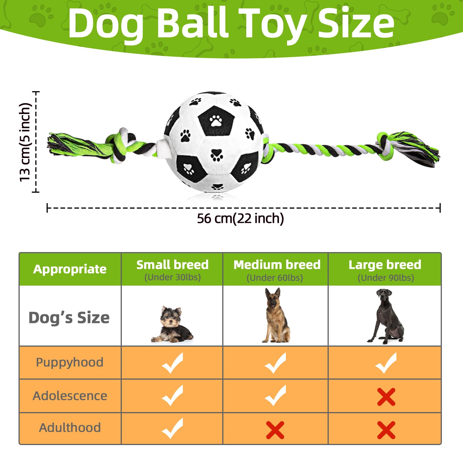 Qdan Dog Soccer Ball, Outdoor Dog Toys, Soccer Ball For Dogs On Rope Plush Birthday Toys For Small To Medium (Black)