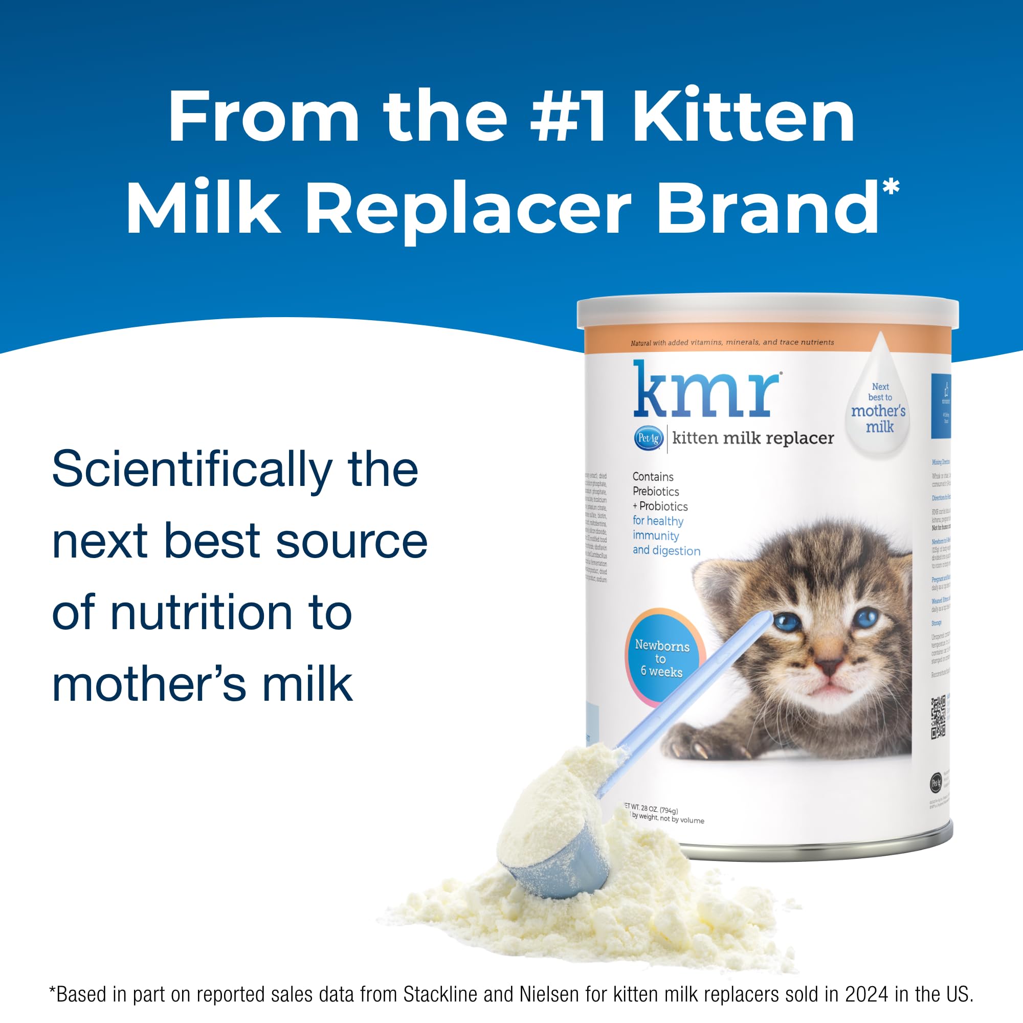 PetAg KMR Kitten Milk Replacer Powder - 28 oz - Powdered Kitten Formula with Prebiotics, Probiotics & Vitamins for Kittens Newbo