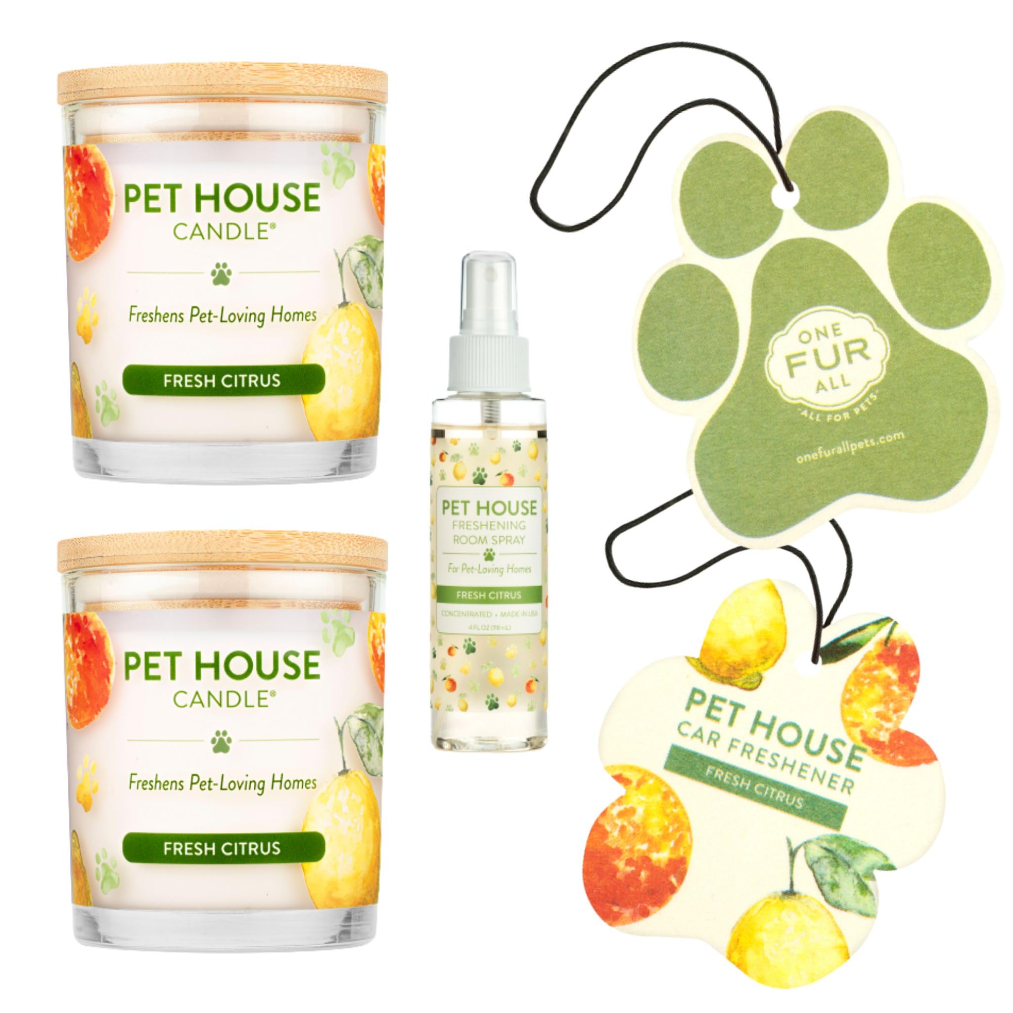 One Fur All Value Pack, Scented Pet Friendly Candles, Room Spray And Car Air Freshener, Long Lasting Pet Odor Solutions For Home