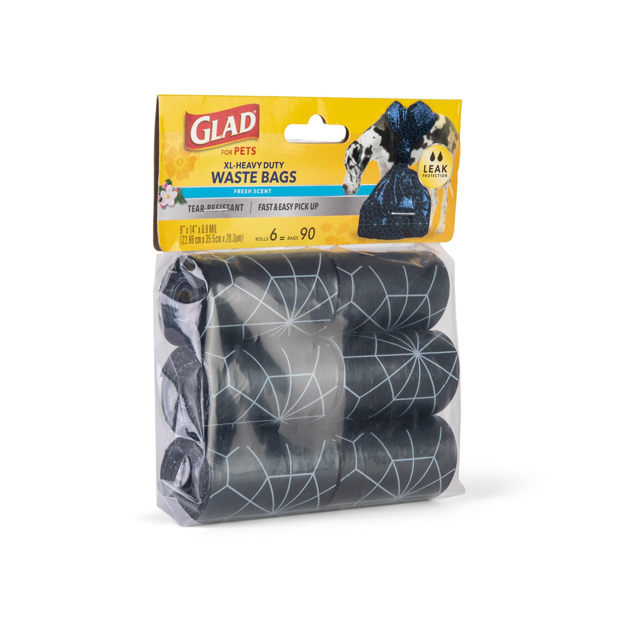 Glad For Pets Extra Large Dog Poop Bags 6 Rolls, 90 Count, Fresh Scent - Heavy Duty Scented Poop Bags - Tear Resistant Doggie Po