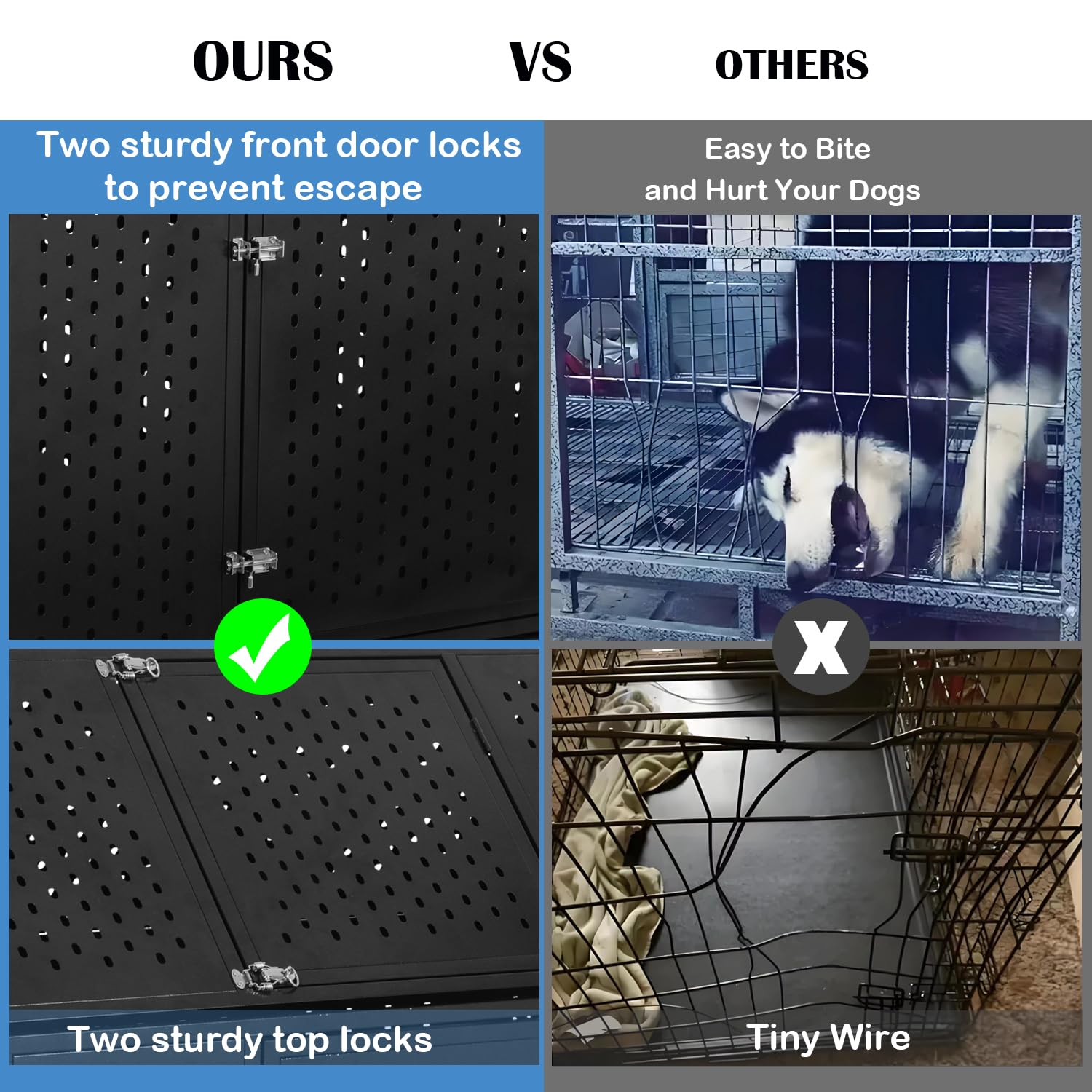 44 Inch Heavy Duty Indestructible Dog Crate, Escape Proof Dog Cage Kennel With Lockable Wheels, High Anxiety Double Door, Extra