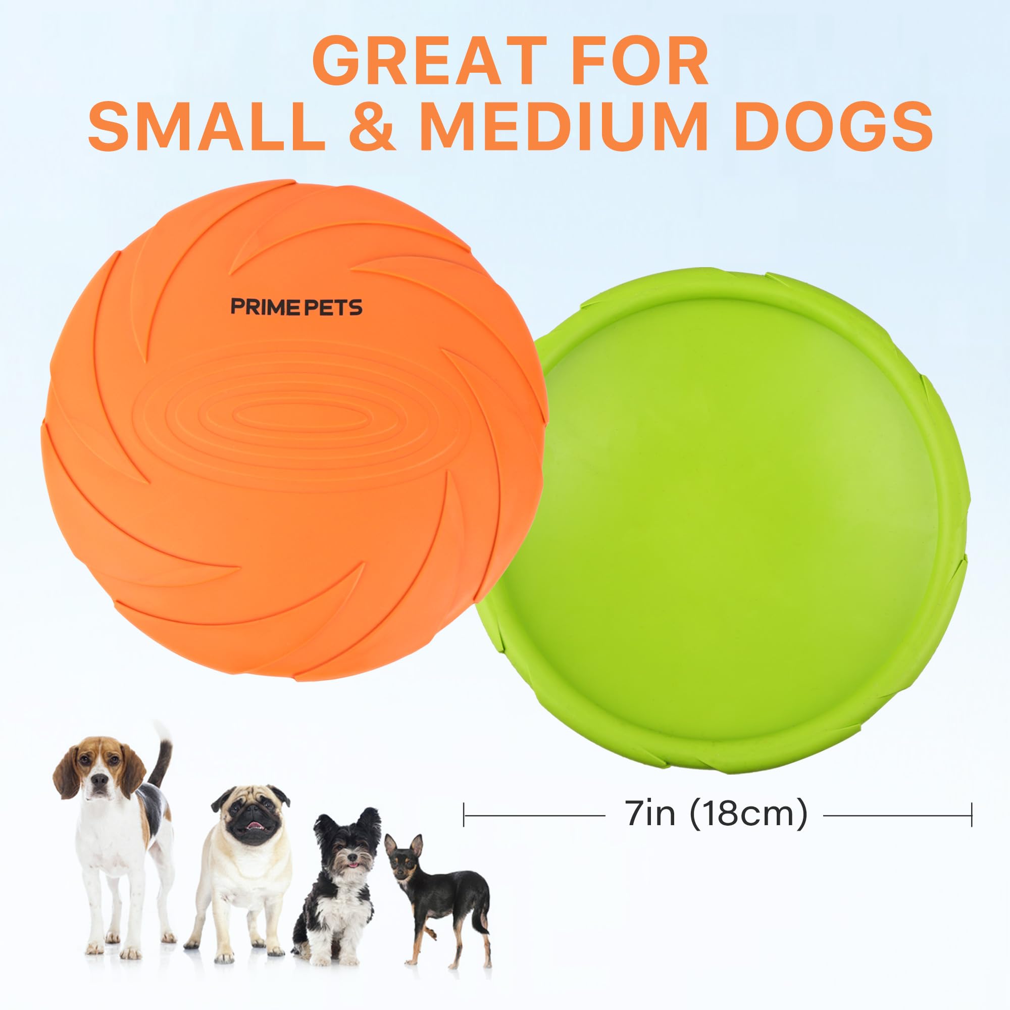 PrimePets Dog Frisbees, 2 Pack, 7 Inch Dog Flying Disc, Durable Dog Toys, Nature Rubber Floating Flying Saucer for Water Pool Be