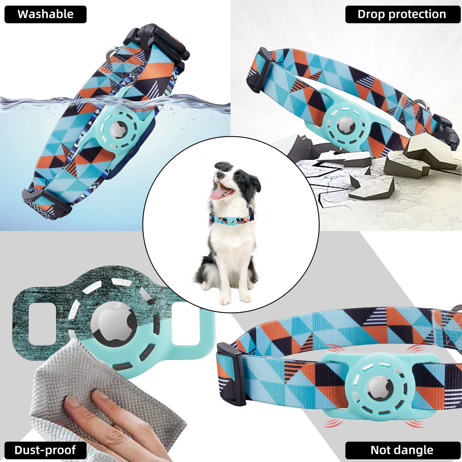 Konity Airtag Dog Collar, Polyester Puppy Collar With Silicone Holder, Stylish Patterns Pet Case For Cat Small, Medium, Large, A