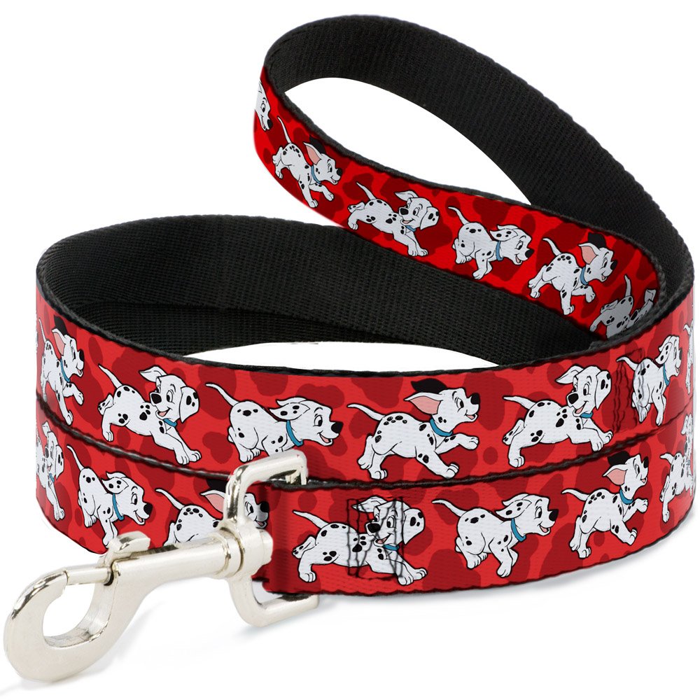 Buckle-Down Pet Leash - Dalmatians Running/Paws Reds/White/Black - 6 Feet Long - 1/2'' Wide
