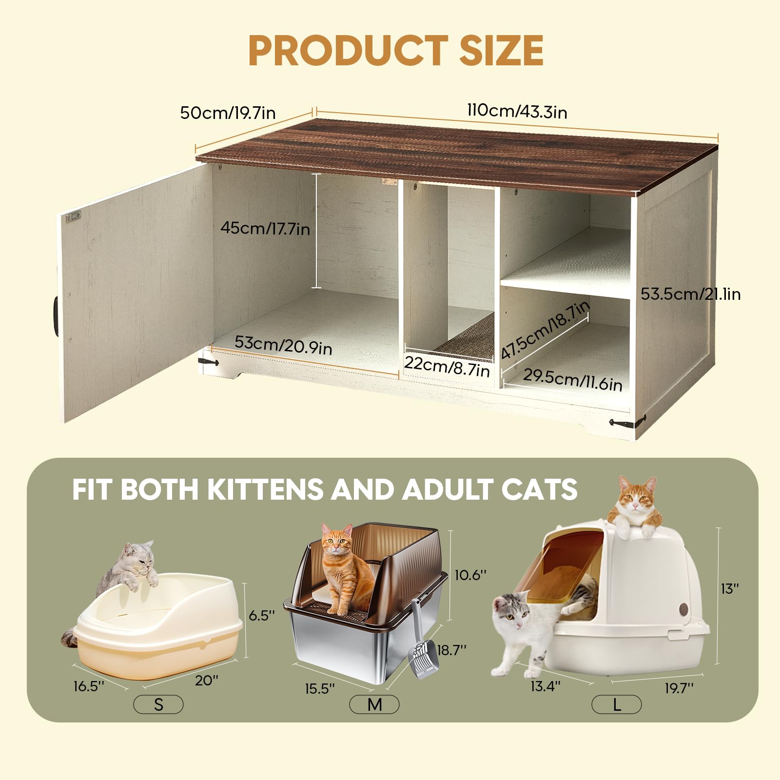 Janflyhome Cat Litter Box Enclosure, Hidden Litter Box Furniture Cabinet With Storage, Cardboard, Light, Wood Indoor Cat House W
