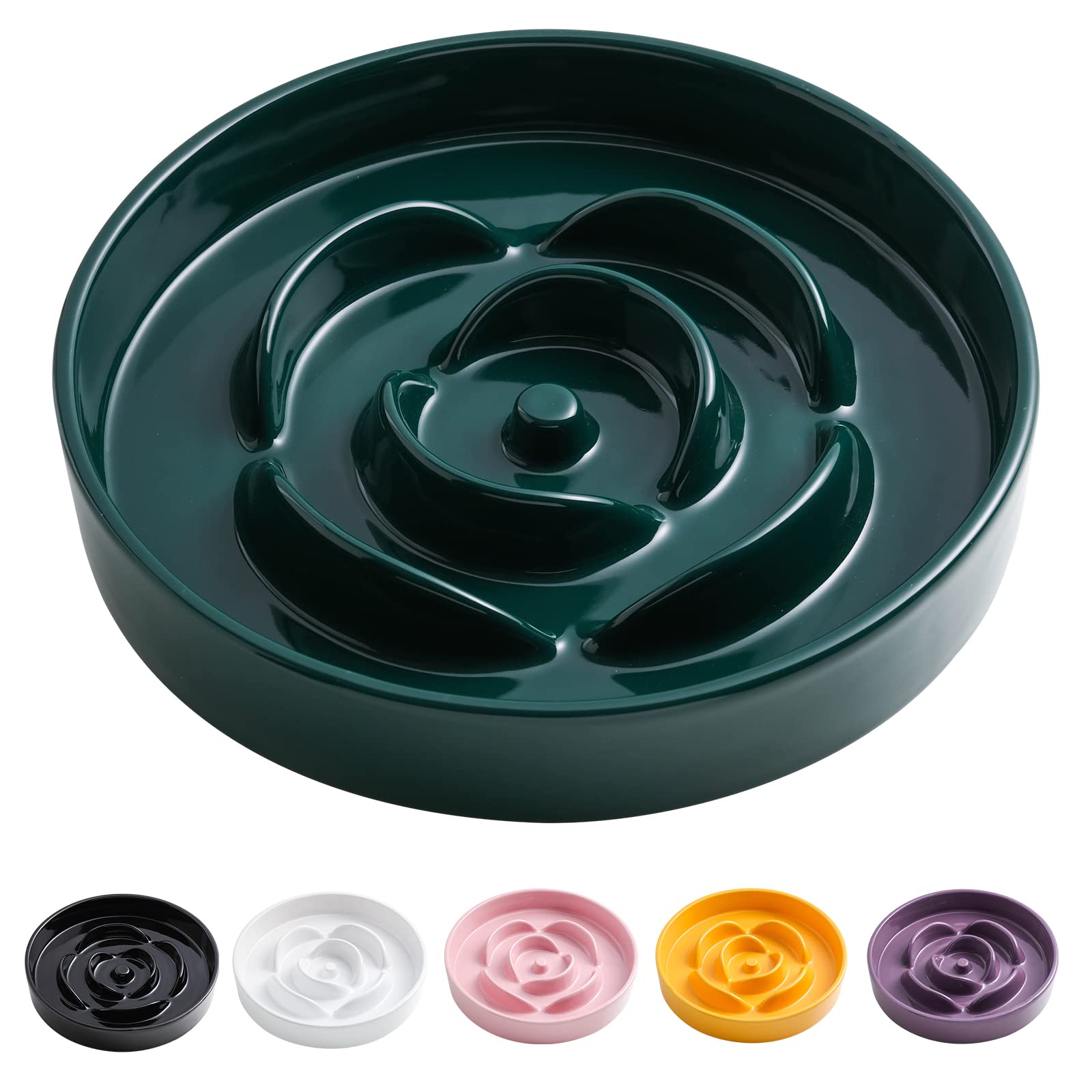 8.66 in Green Ceramic Slow Feeder Dog Bowl for Medium and Large Breed,Pet Feeding Dog Food Water Dish Heavy Weighted,Puppy Bowl 