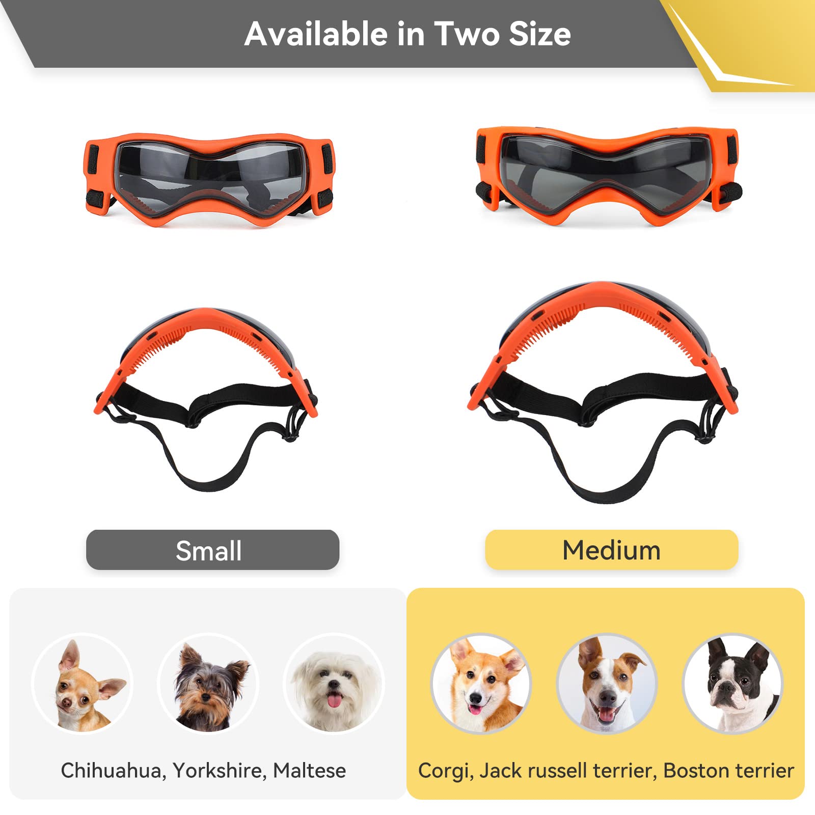 Petleso Dog Goggles Small Breed, Uv Protection Dog Sunglasses Medium Breed Dog Goggles For Medium Dog Outdoor Riding Driving, Medium Orange