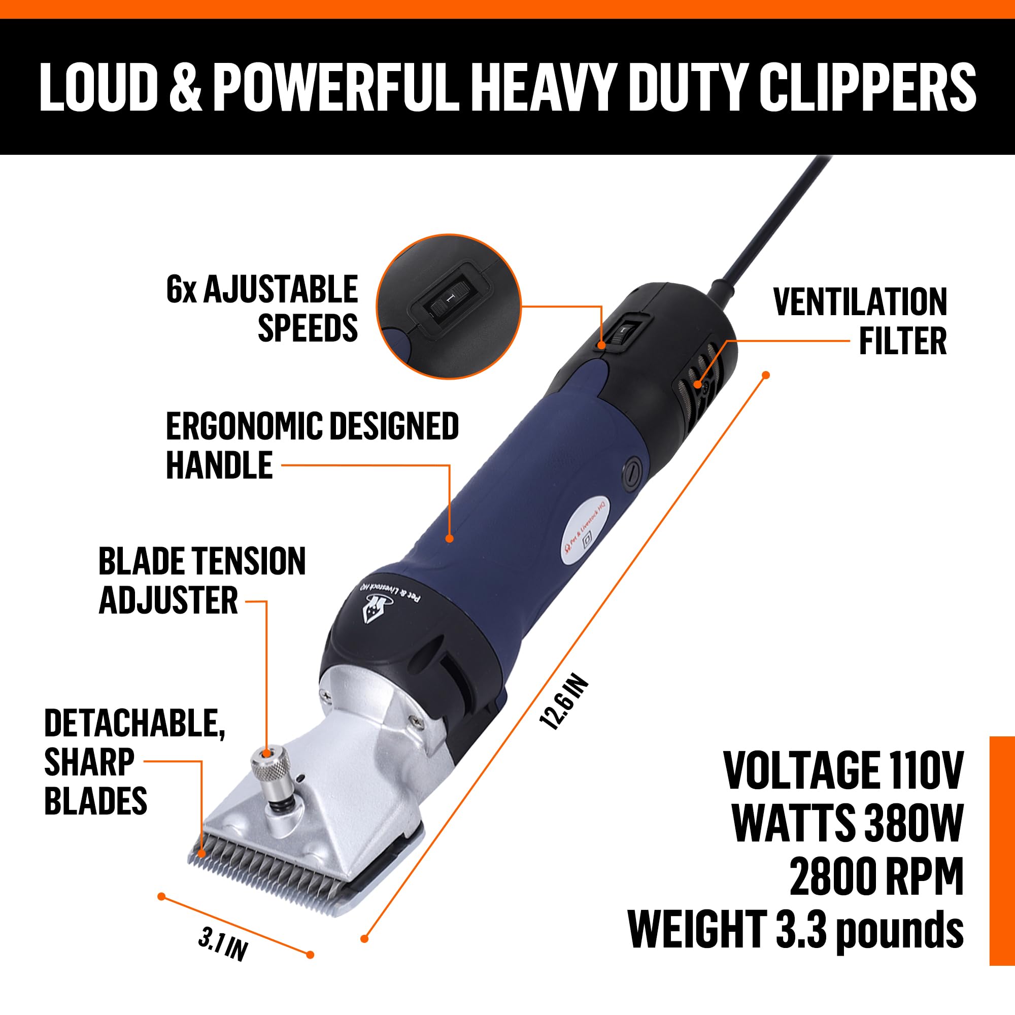 Professional Dog Grooming Clippers For Thick Coats - Shears Heavy Duty Hair Cutting Kit - Large Dog Shaver Set - Pet Trimmer For